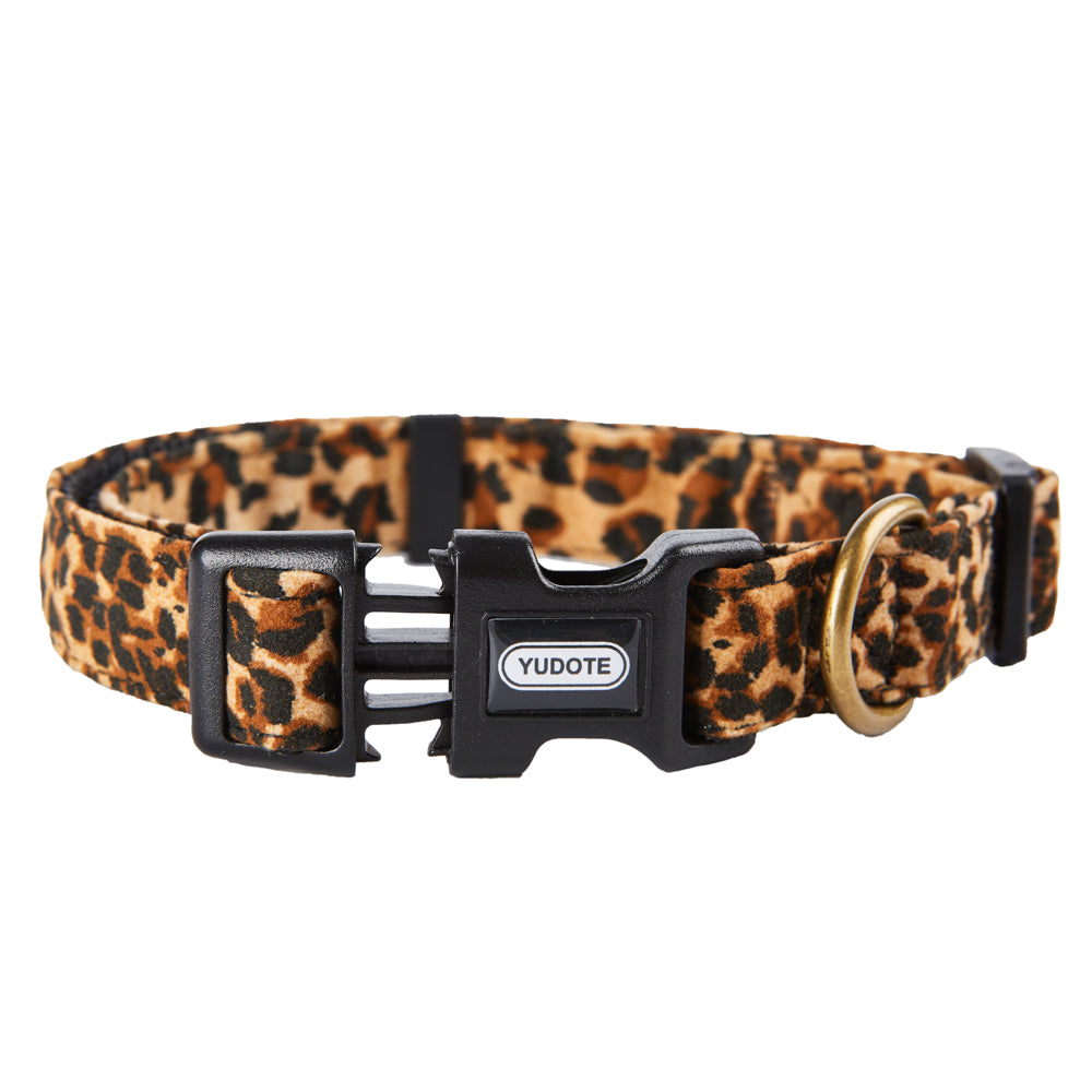 YUDOTE Dog Collar Leopard Small with Soft Flocking Fabric Adjustable 10-15