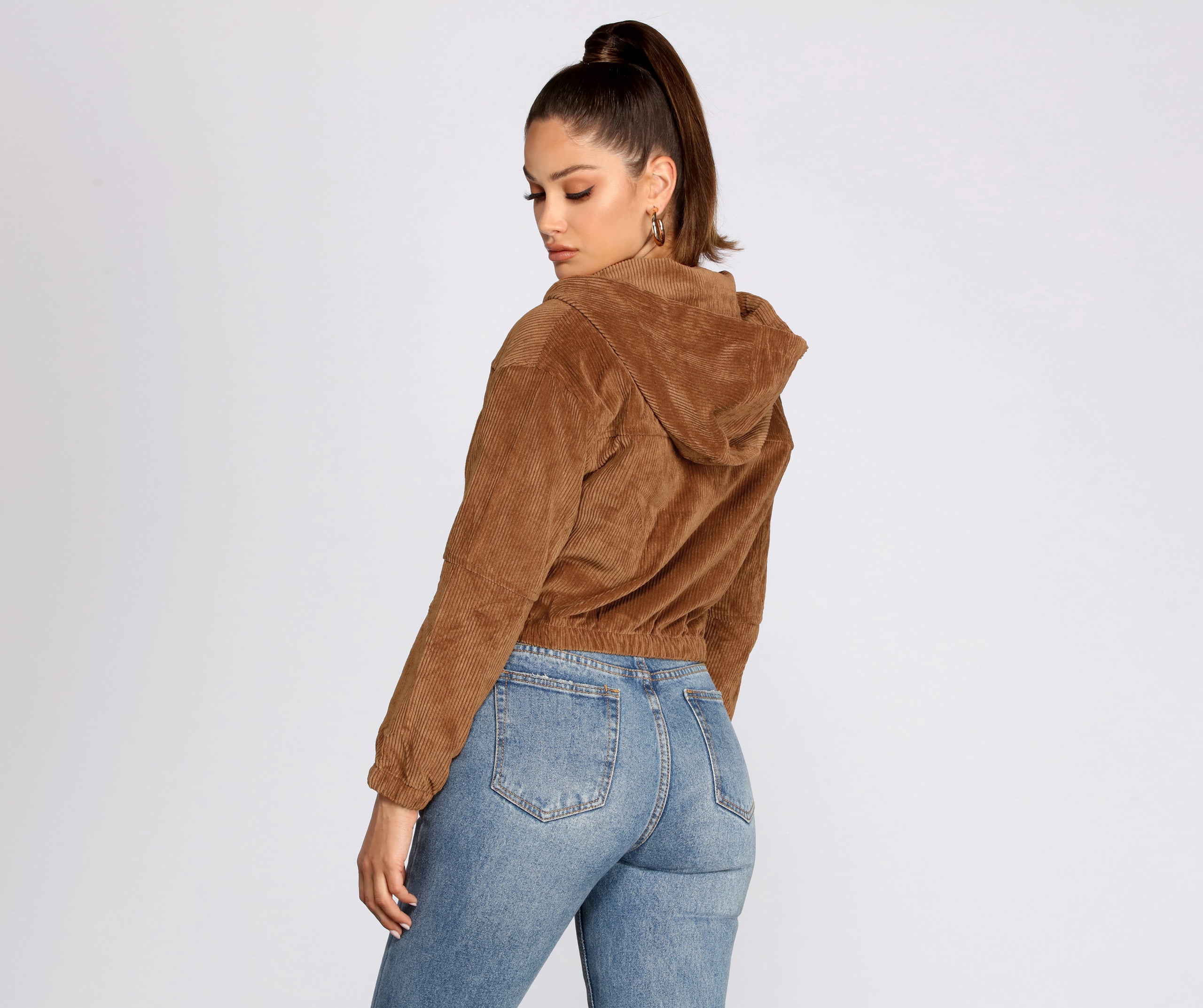 Downtown Doll Cropped Corduroy Bomber Jacket