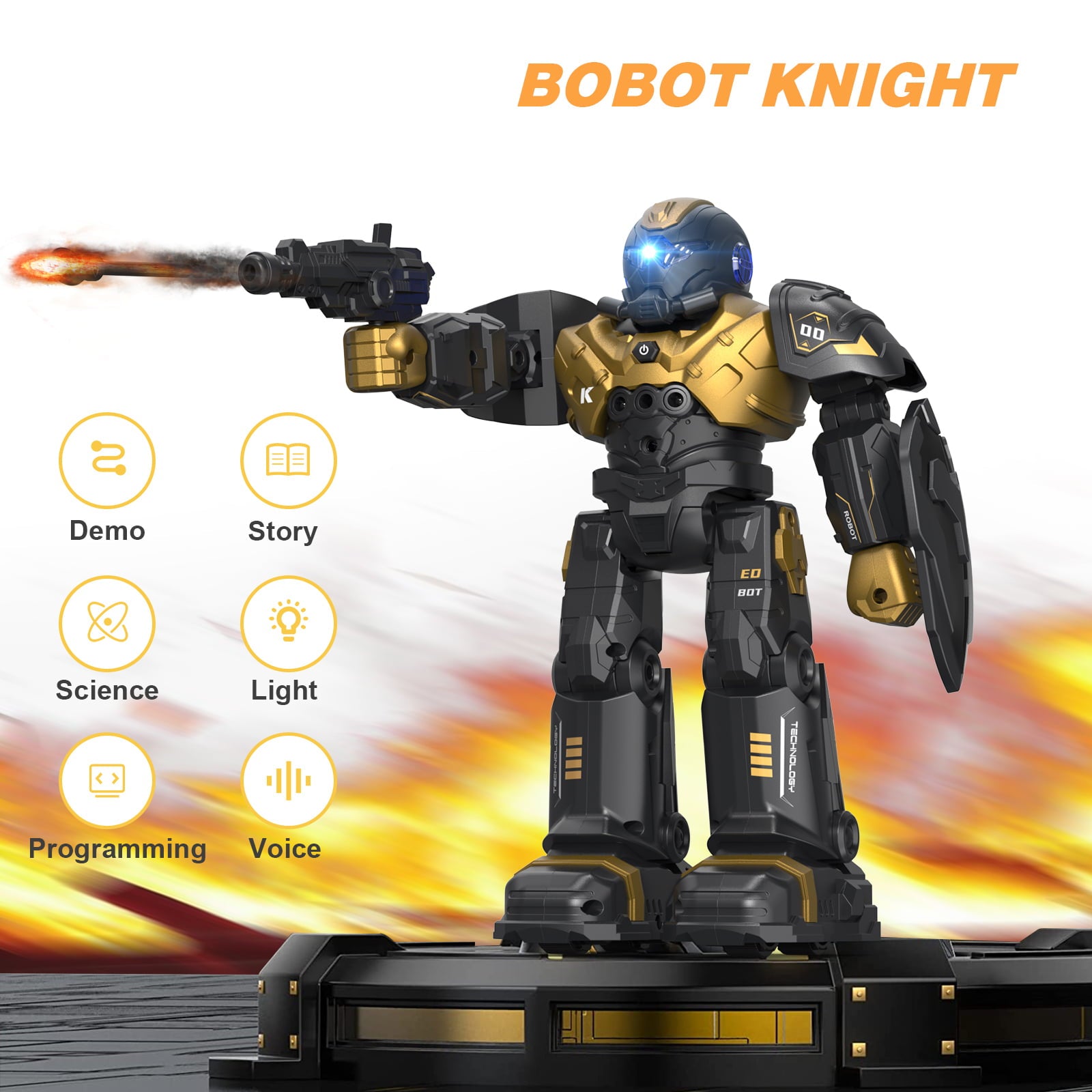 Febfoxs RC Toy Robot， Kids Smart RC Robot Toy Mini Robot Talking Singing Dancing Interactive Touch Sensor Infant Toddler Children Robotics with Remote Control for Kids 3-10 Years， Gold