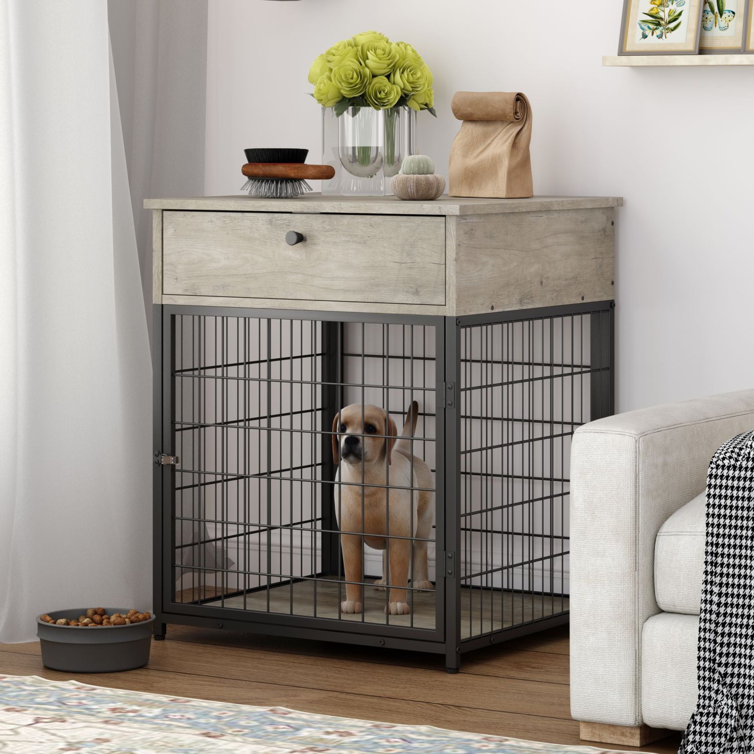 Dog Crates for Small Dogs， Wooden Small Dog Crate Furniture with Drawer