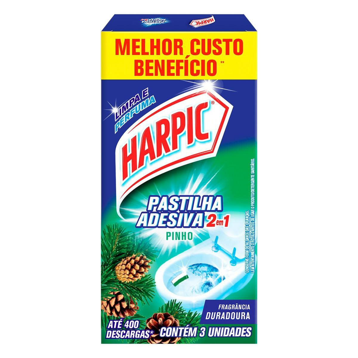Harpic Limpador e Aromatizador Sanitario Pastilha Adesiva Power 2 em 1 Pinho 3 unidades