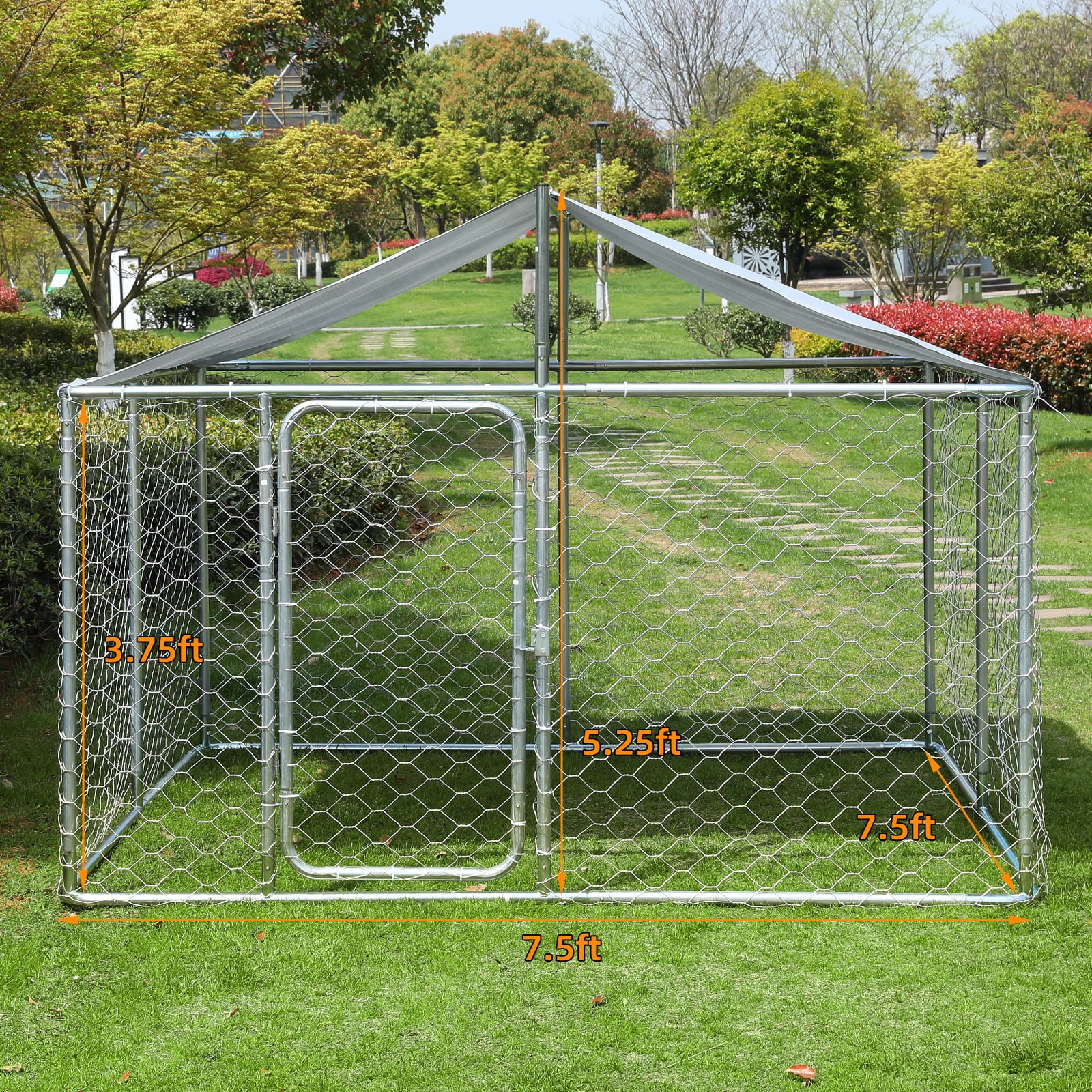 Dog Kennel Outdoor Metal Dog Cage Outside Dog Fence Pet Enclosure Fencing with Water-Resistant Cover Roof Backyard Dog Run House (Basic)
