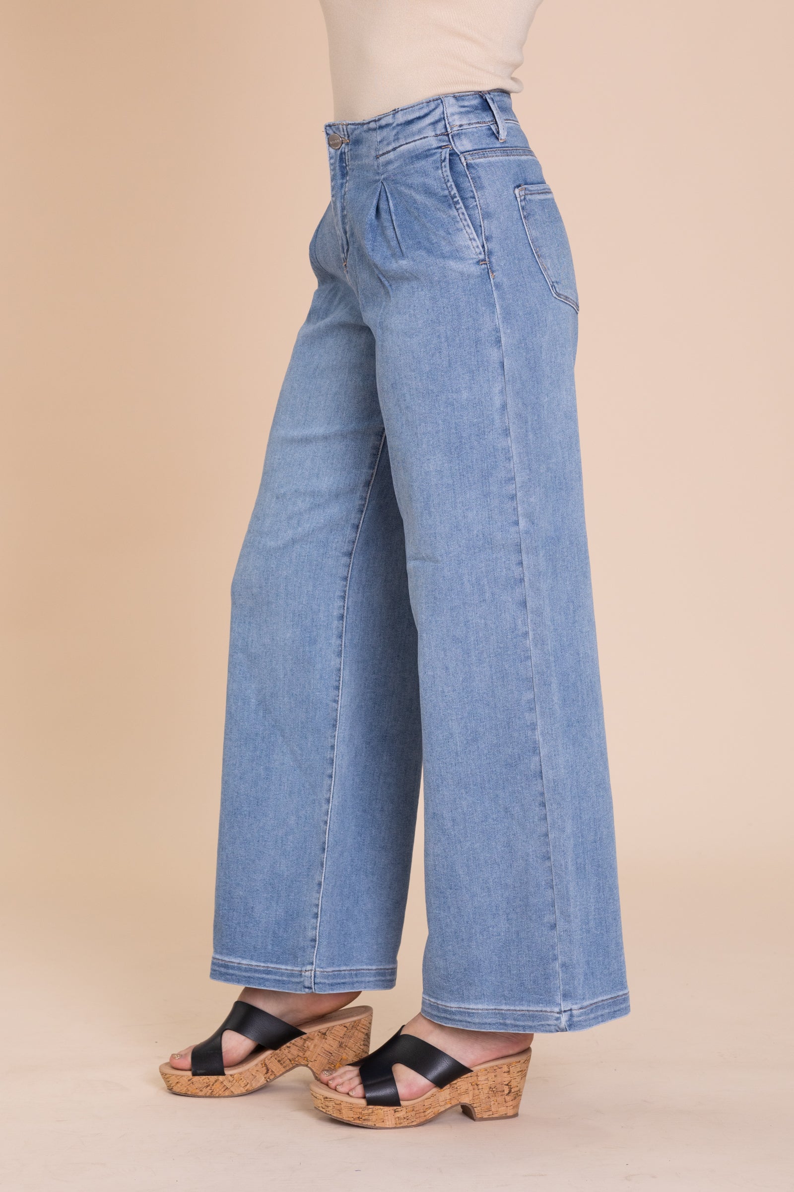 Risen Medium Wash Mid Rise Wide Relaxed Jeans