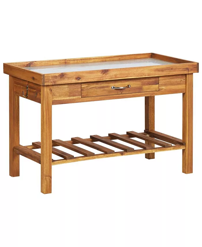 vidaXL Garden Work Bench with Zinc Top Solid Acacia Wood