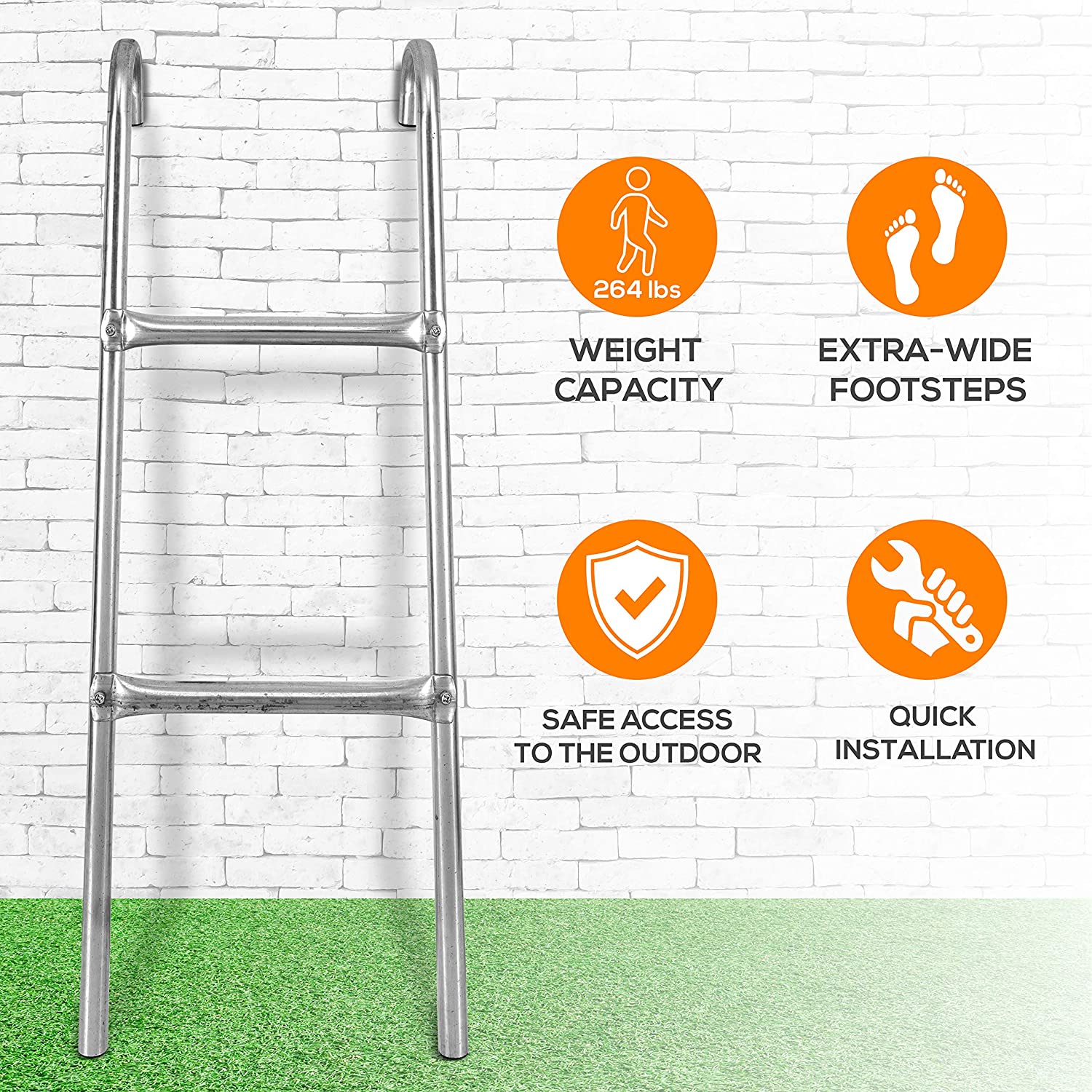 SereneLife 2 Step Weather Resistant Galvanized Steel Trampoline Access Climbing Ladder - 4.7 inch.