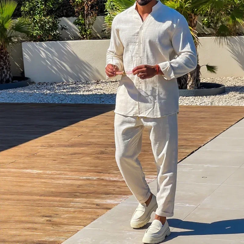 Conjunto Charles™ em Linho de Algodão com Corte Clássico / Design Minimalista e Masculinidade Sofisticada sem Esforço!