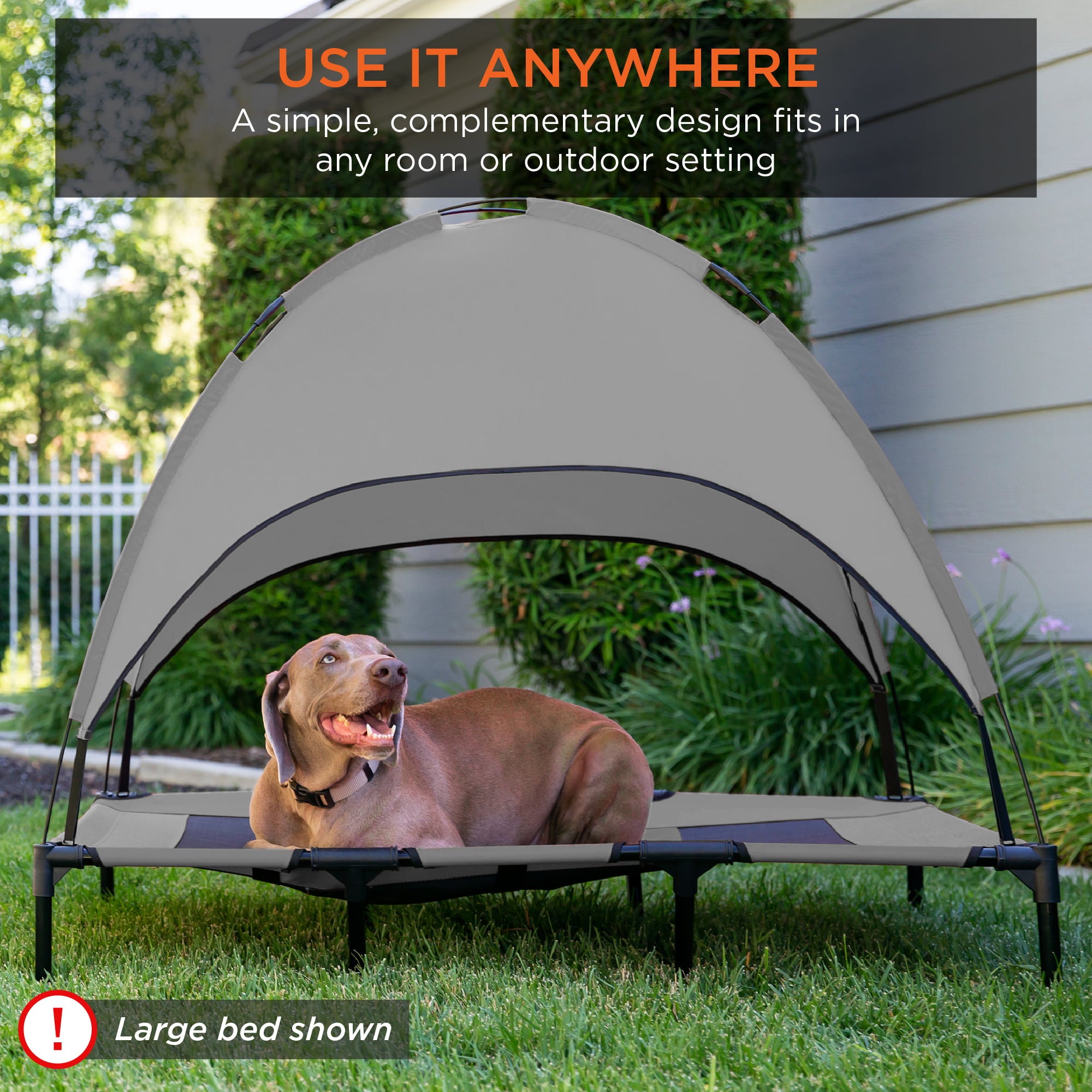 Best Choice Products 30in Elevated Cooling Dog Bed， Outdoor Raised Mesh Pet Cot w/ Removable Canopy， Carrying Bag - Gray