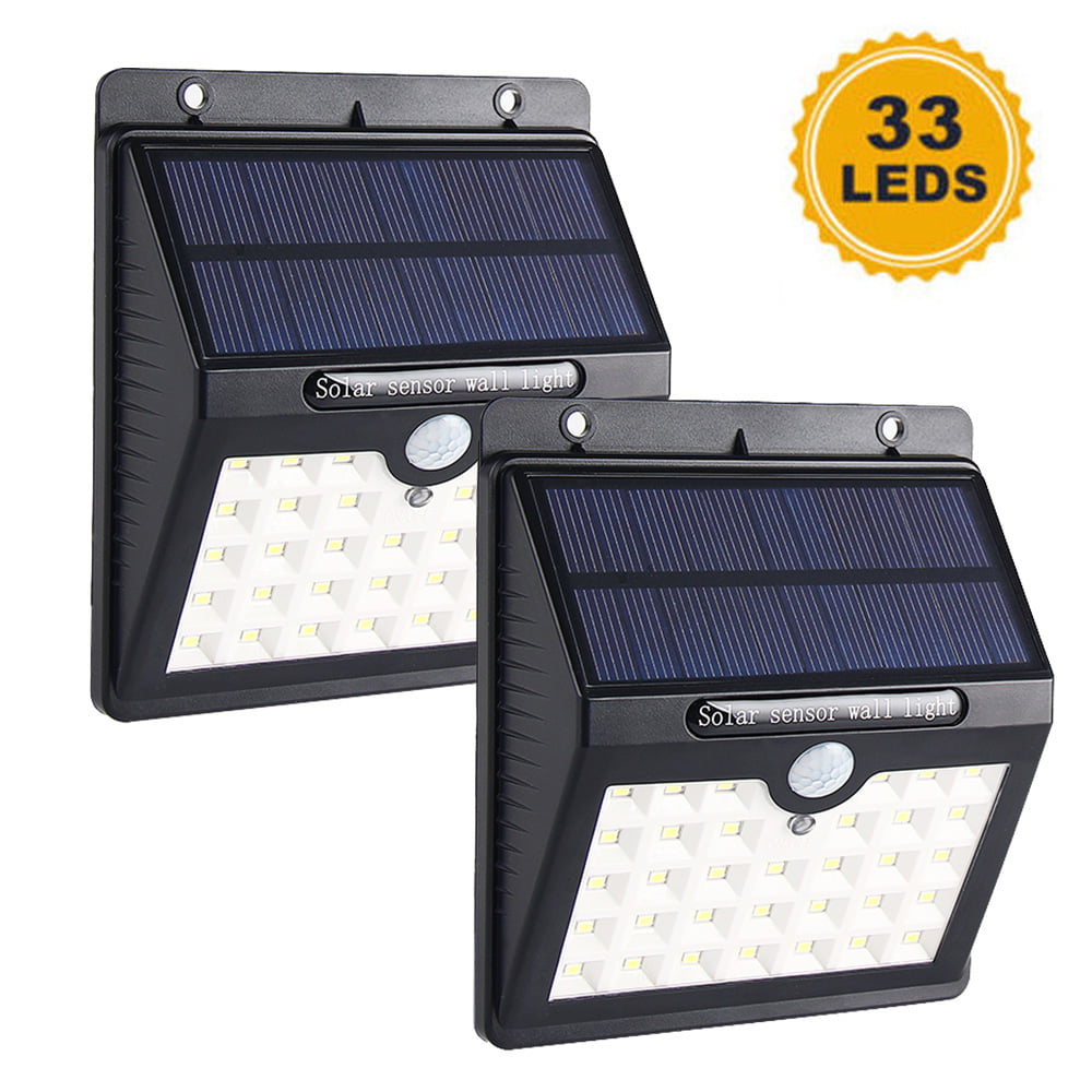 2 Pack Waterproof 33 LED Solar Powered PIR Motion Sensor Wall Light Outdoor Security Lights Garden Yard Porch Lamp