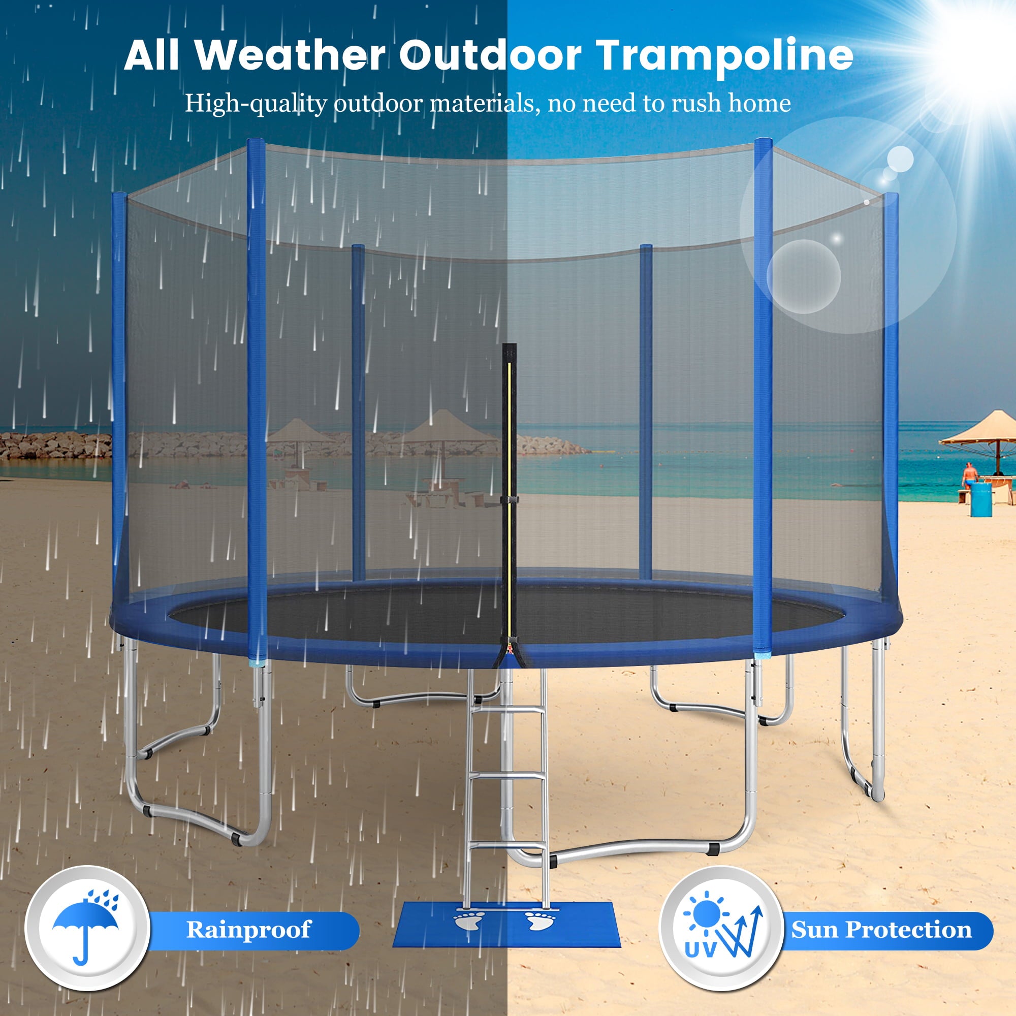 Trampoline ON SALES， Seizeen 15FT XL Trampoline for Kids - All-Weather Trampoline W/ Thickened Enclosure Net and Foot Pad， Outdoor Round Trampolines Bears 4-6 Kids， Blue