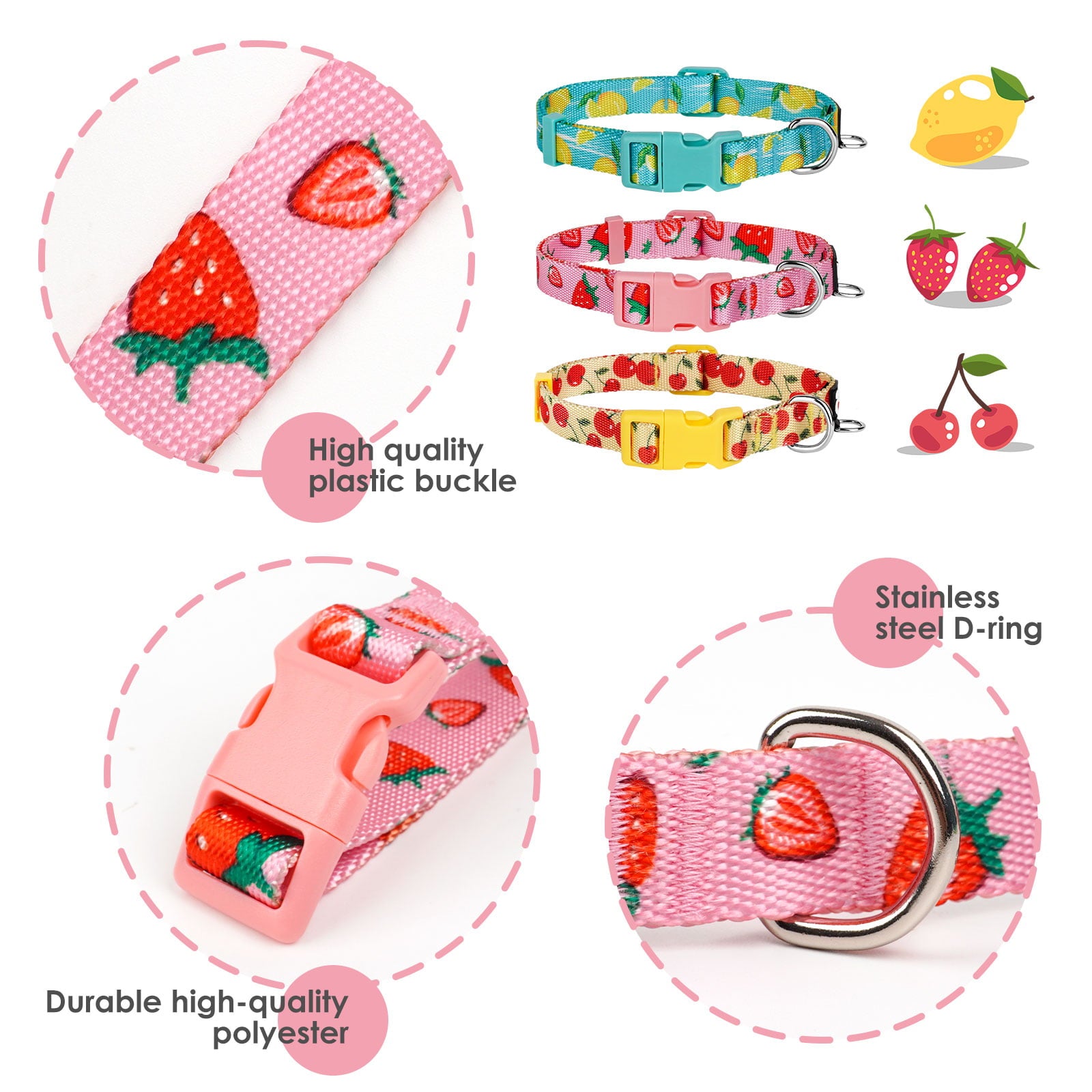 3 Pack Dog Collars Fruit Pattern Design Soft Comfortable Dog Collars for Small Medium and Large Dogs