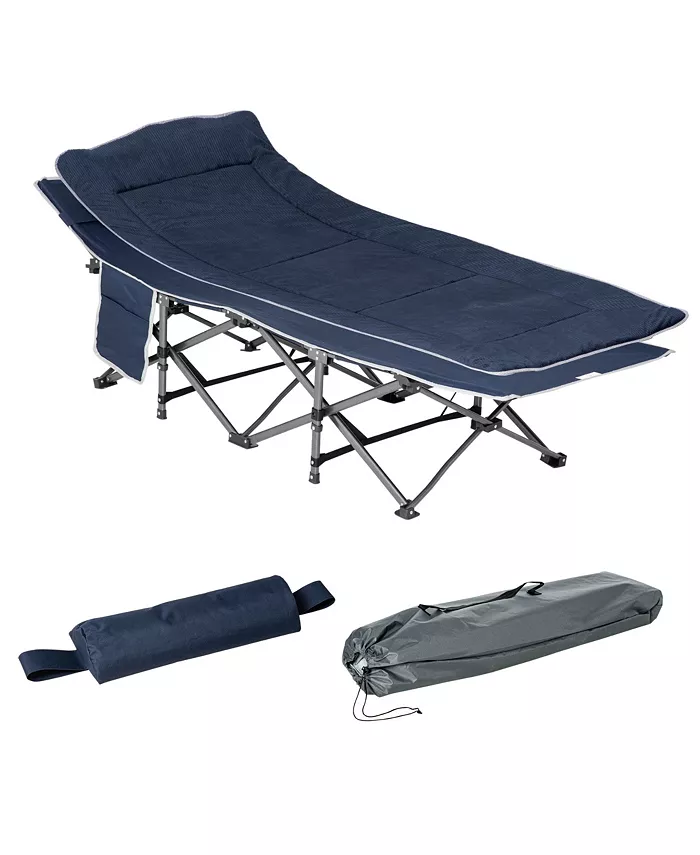 Outsunny Folding Camping Cot Adults， Double Layer Heavy Duty Sleeping Cot with Carry Bag， Headrest， Reversible Mattress， Portable Outdoor Lightweight