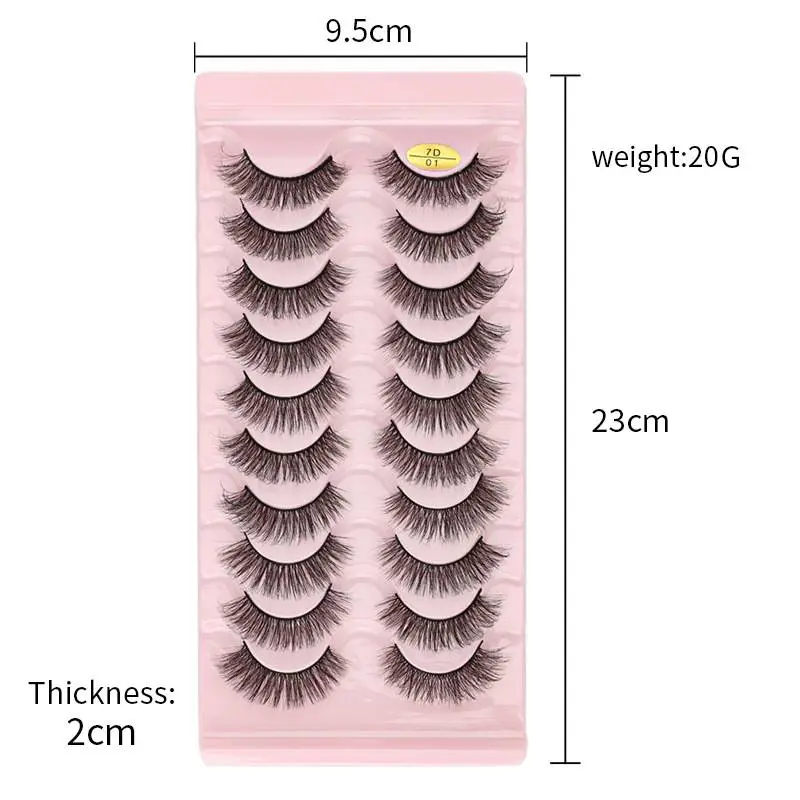 Natural Faux Mink Lashes Wispy Fluffy Curly 7D Effect Fake Eyelashes 10 Pairs Pack