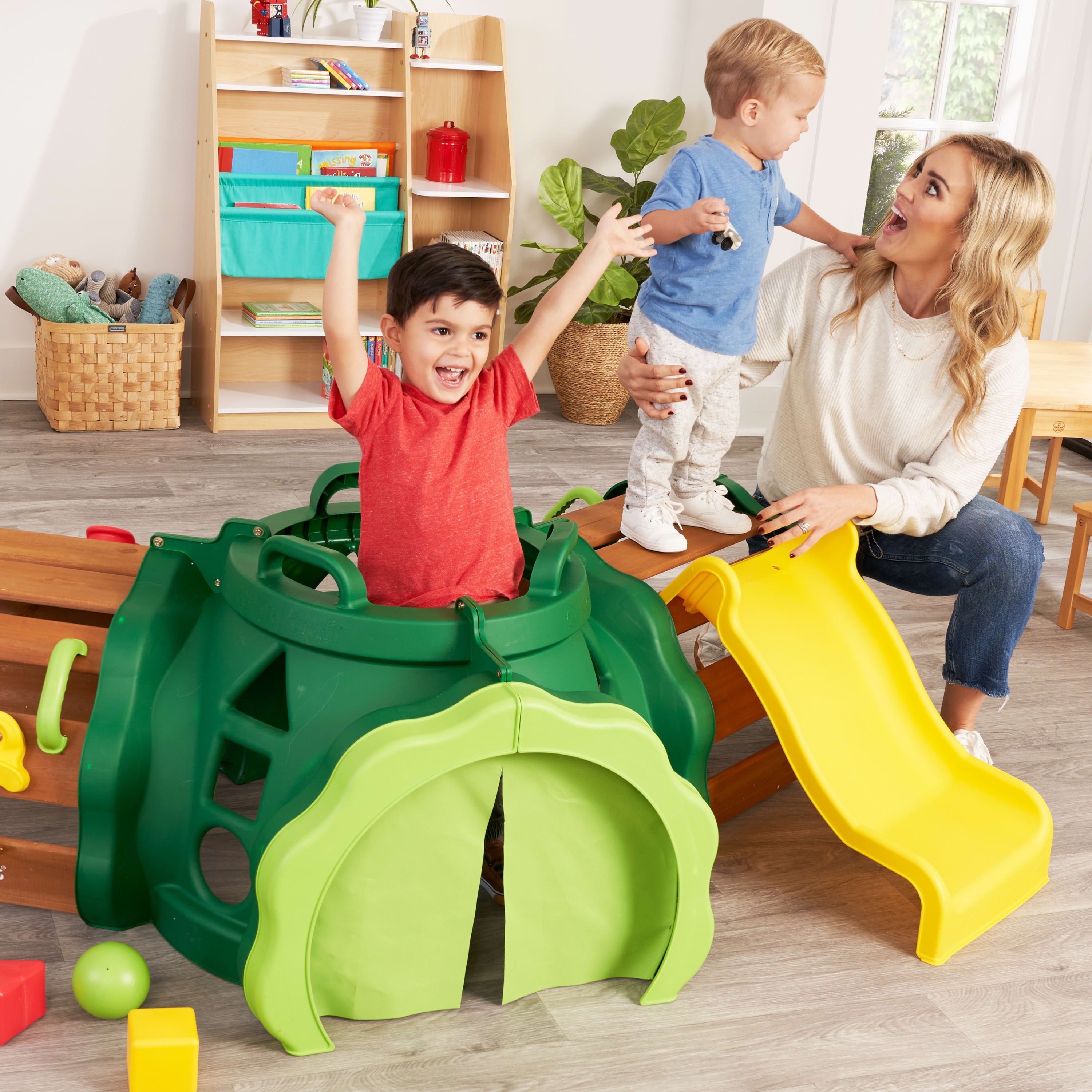 KidKraft Hideout Hollow Toddler Climber with Slide， Shapes and Peek-a-Book Flap