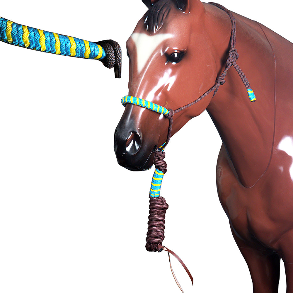 56CE Classic Equine Horse Two Tone  Nylon Halter Turquoise Yellow
