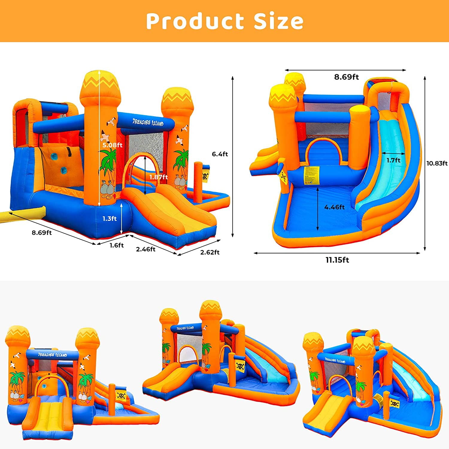 Pirecart Kids Inflatable Bounce House Water Slide Jumping Castle with Blower