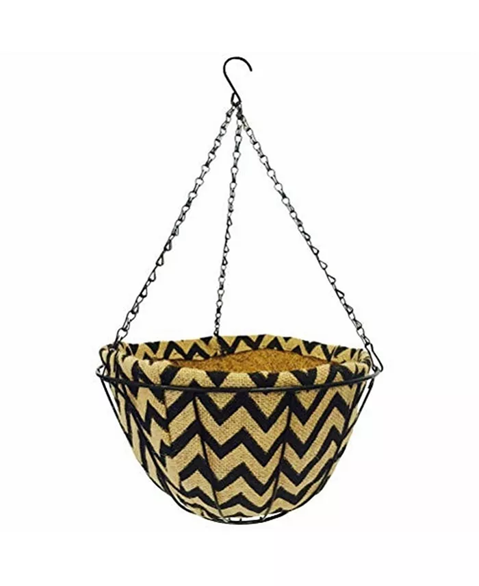 Gardener's Select Hanging Basket with Jute Coco Liner， Black Wave 14