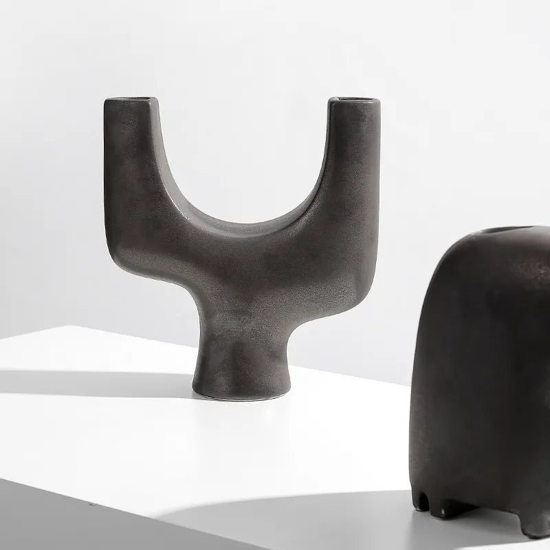 Oxidized Brown Ceramic Abstract Vase Fd-D22059