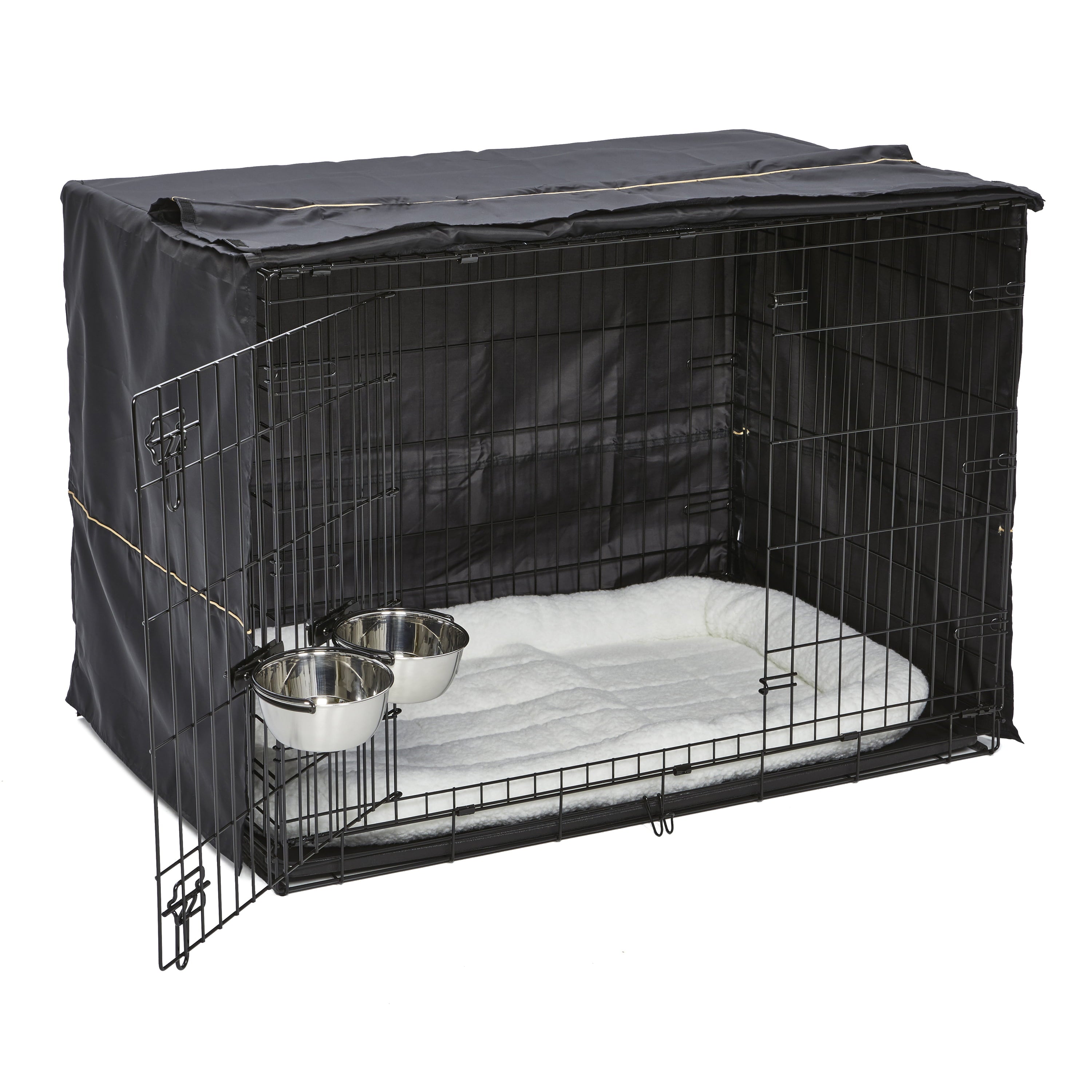 generic Dog Crate Starter Kit | 1 Double-Door iCrate， 1 Pet Bed， 1Crate Cover and 2 Pet Bowls， Large 42