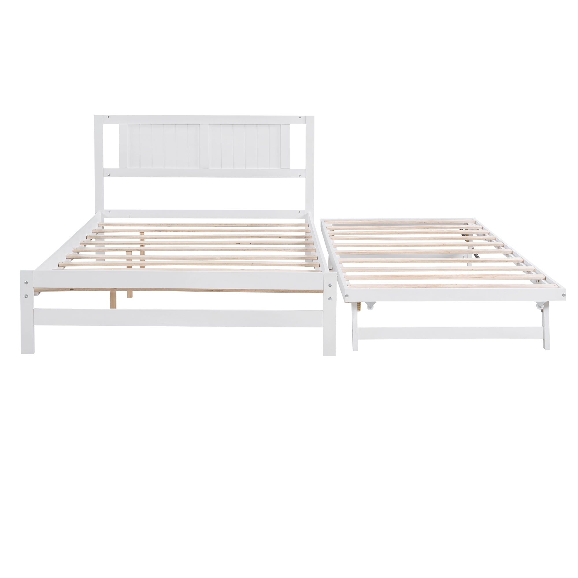 Platform Bed with Trundle Frame Set, Wooden Bed Frame with Headboard for Bedroom for Kids, White