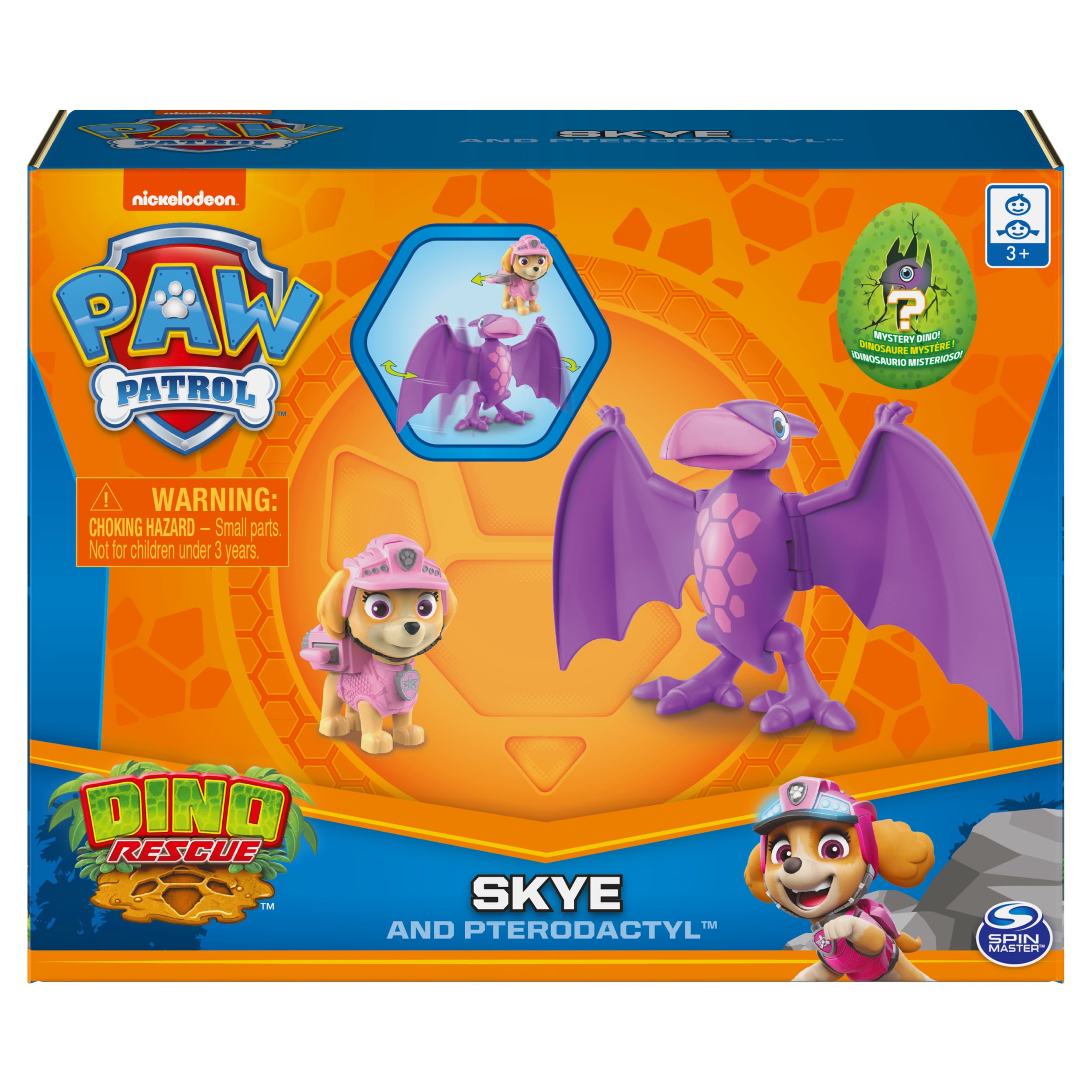 PAW Patrol， Dino Rescue Skye and Dinosaur Action Figure Set， for Kids Aged 3 and up