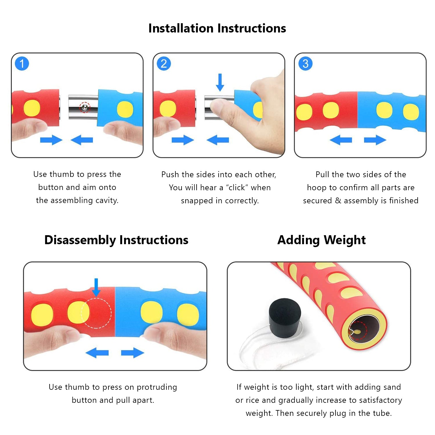 Fitness Hula Hoop with Jump Rope Exercise Detachable Hoop Removable Six-Section