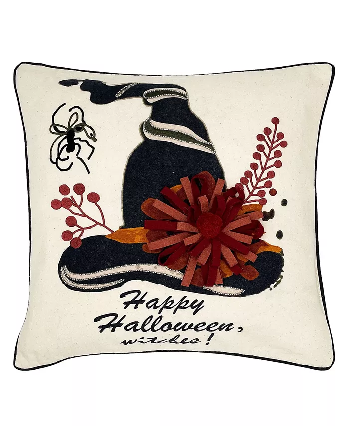 Mod Lifestyles Halloween Witch Hat Printed and Embroidered Pillow， 18