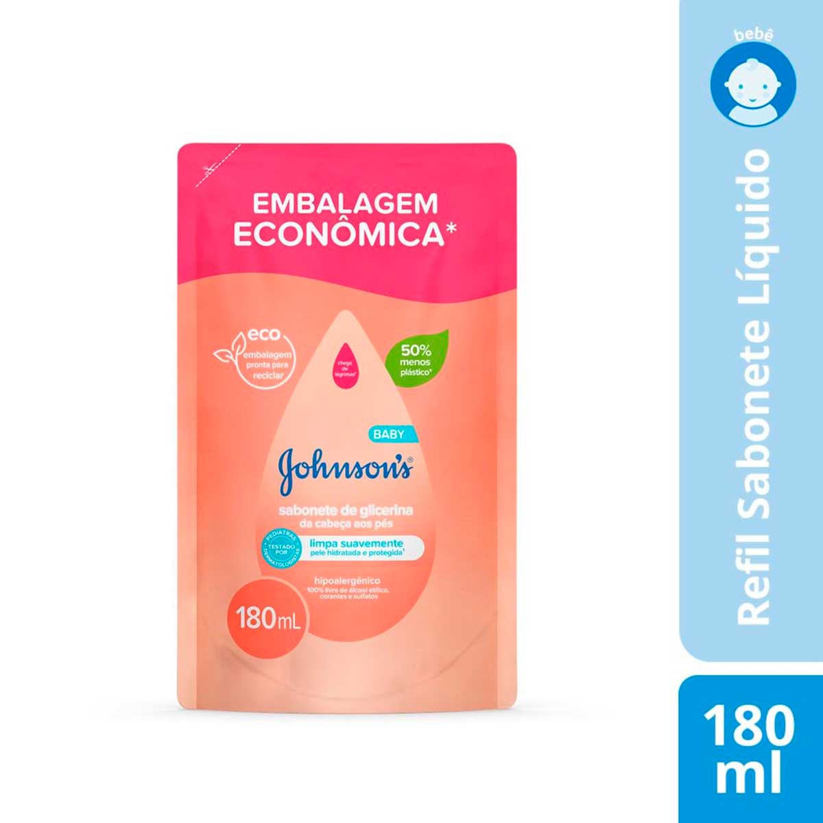 Sabonete Liquido de Glicerina Johnson's Baby Da Cabeca aos Pes Refil 180 ml