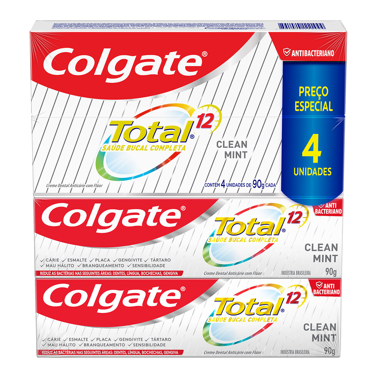 Creme Dental Colgate Total 12 Clean Mint 90g Promo Embalagem economica com quatro unidades