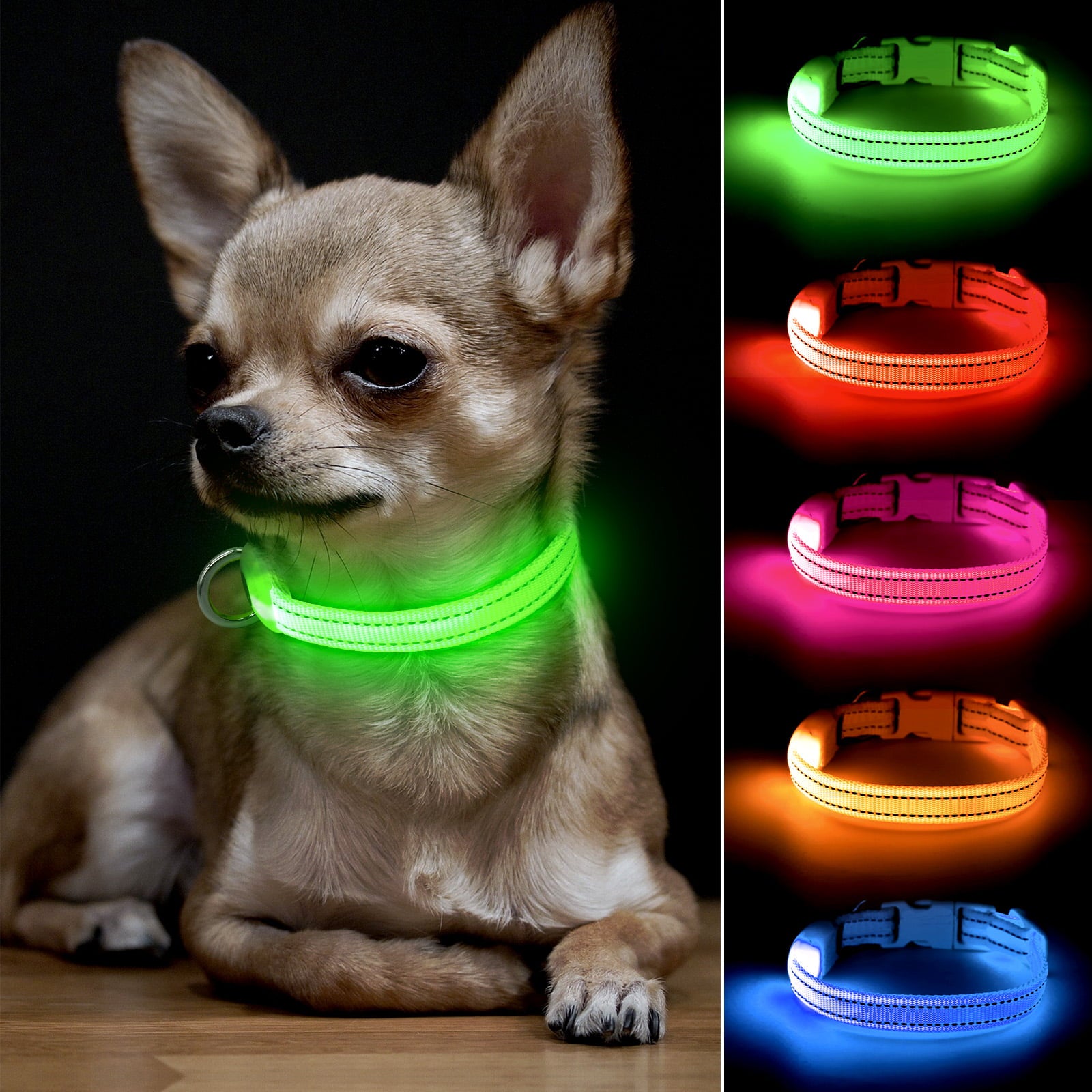 Bseen Small LED Dog Collar - USB Rechargeable Glowing Pet Collar for x-Small Dogsand Cats (Green)