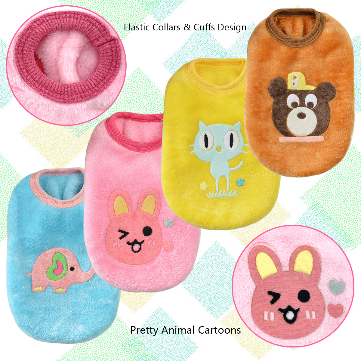 Vehomy 4Pcs Rabbit Bunny Clothes Guinea Pig Clothes Costume Small Pet Cozy Fleece Vest Warm T-Shirt Sweater for Ferret Teacup Poodles Puppy Kitten and Other Small Animals