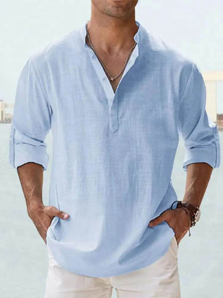 Men's ice cream cotton linen casual long-sleeved shirt-Buy 2 Free Ship