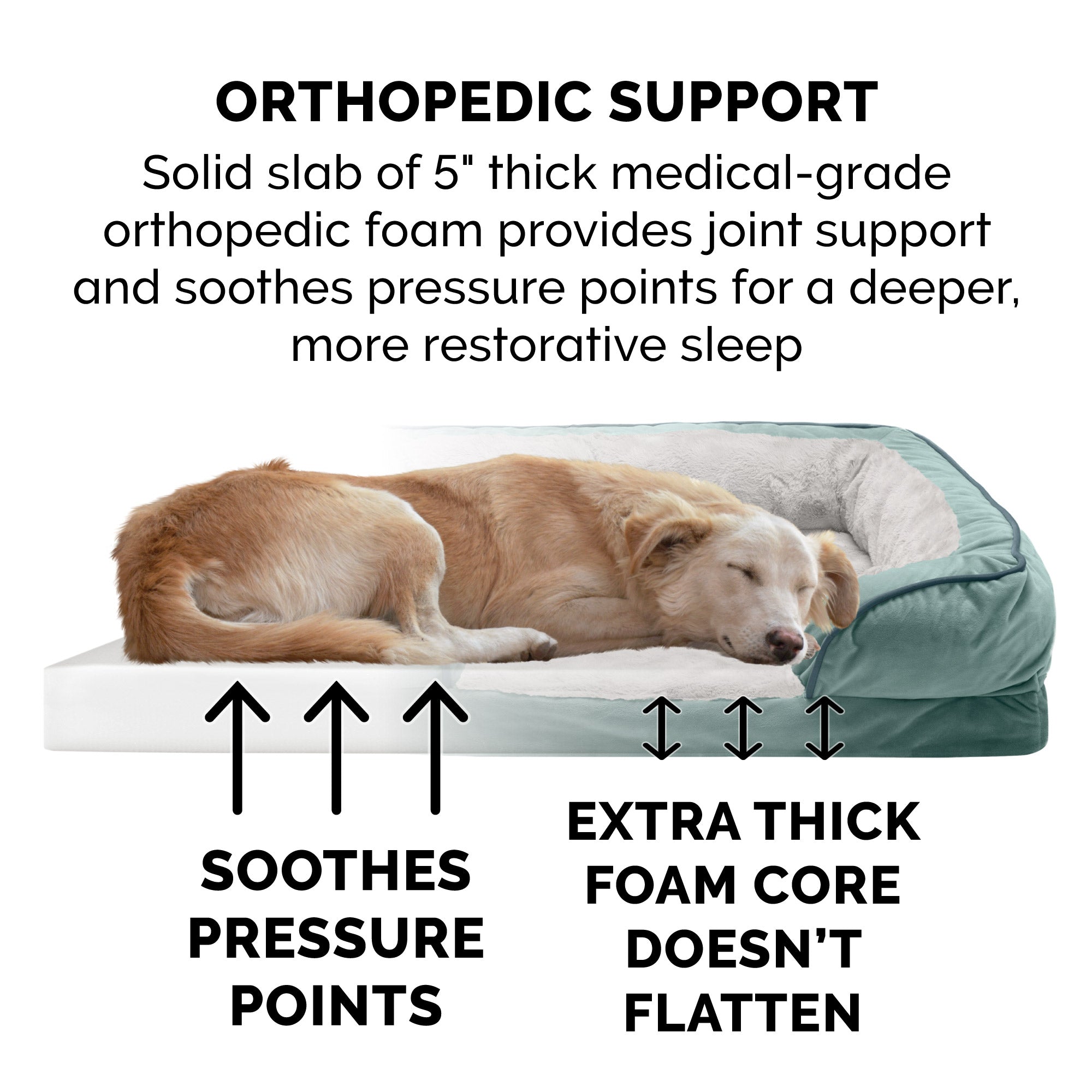 FurHaven Pet Products | Convolute Orthopedic Perfect Comfort Velvet Waves Sofa-Style Couch Pet Bed for Dogs and Cats， Celadon Green， Jumbo Plus