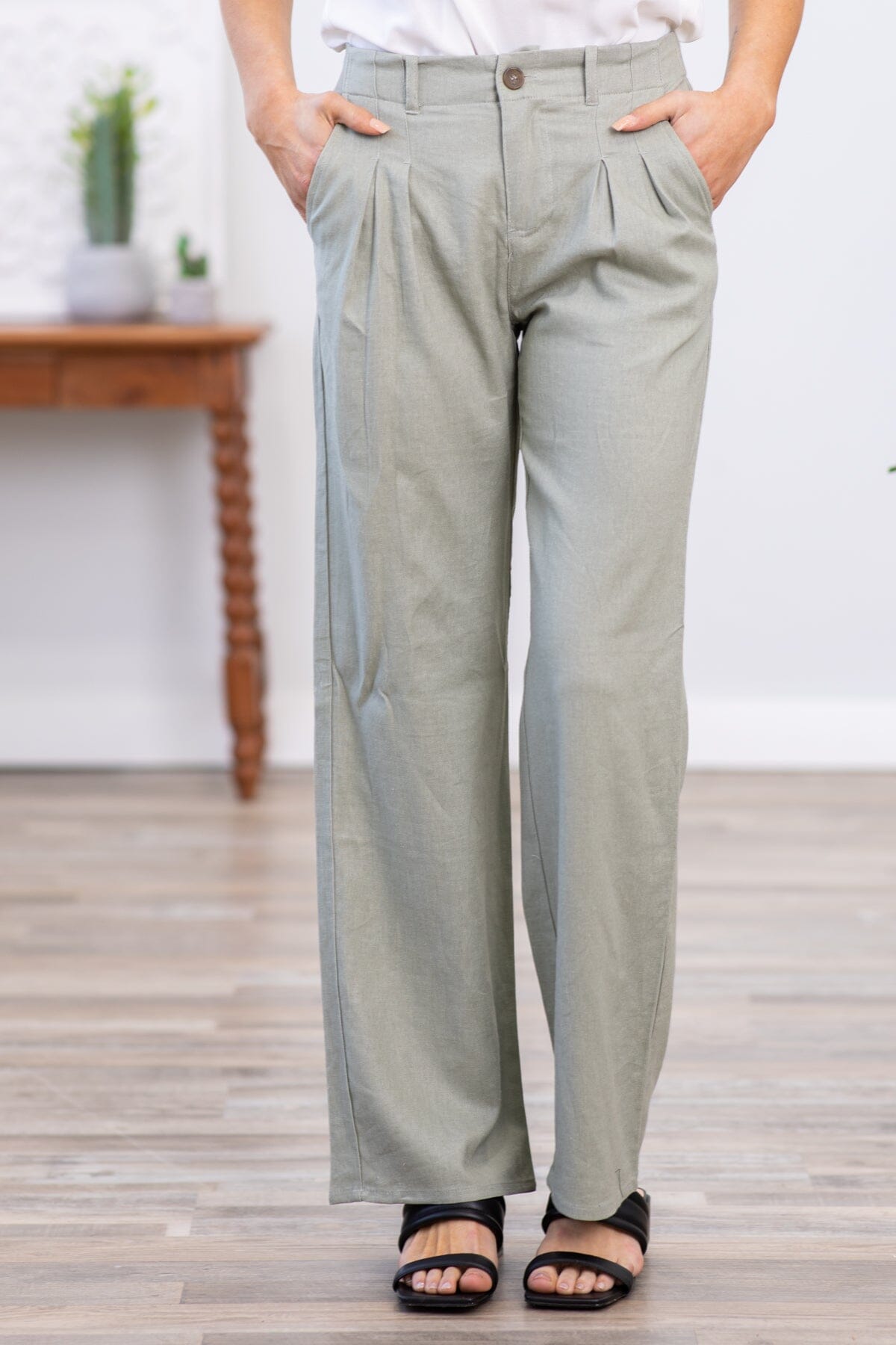 Dark Sage Wide Leg Trouser Pants