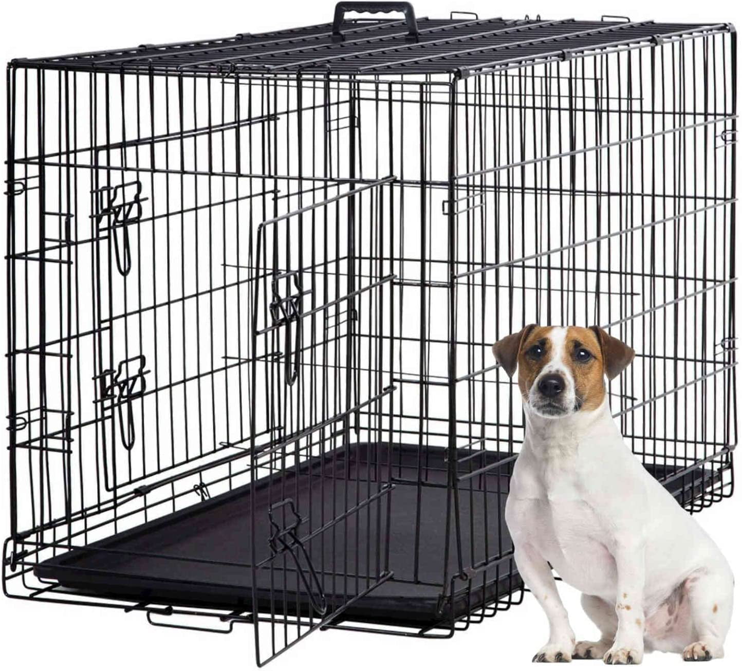 Dkelincs 42 inch Heavy Duty Dog Cage Foldable Dog Crate w/2 DoorsandDivider XL Dog Kennel w/Handle for Medium Puppy