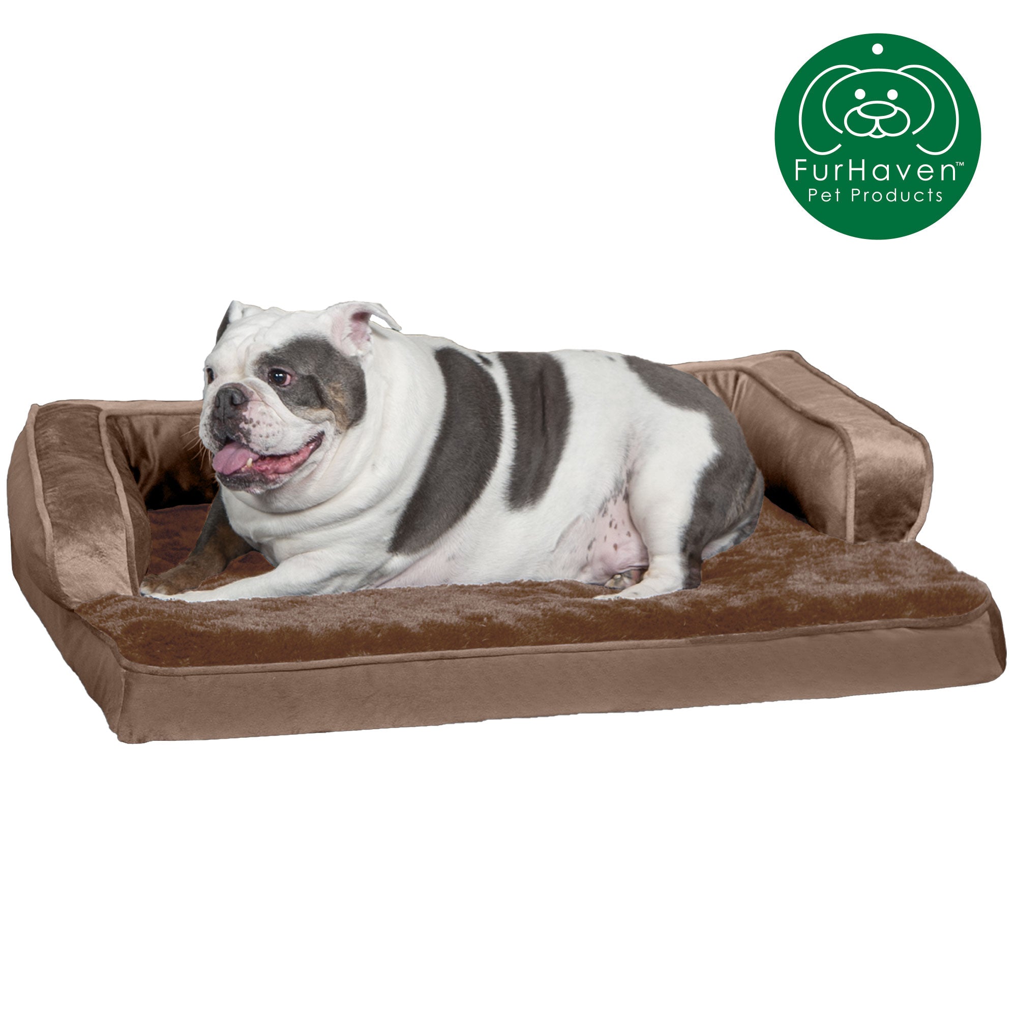 FurHaven Pet Products | Cooling Gel Memory Foam Orthopedic Plush and Velvet Comfy Couch Sofa-Style Pet Bed for Dogs and Cats， Almondine， Large