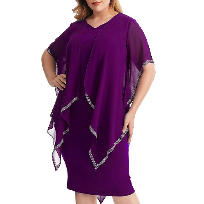 Women's Plus Size Work Dress Solid Color V Neck Half Sleeve Dress