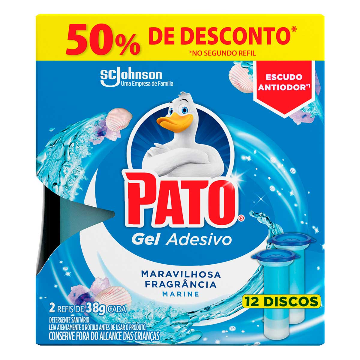 Kit Desodorizador Sanitario Pato Gel Adesivo Marine Refil 6 Discos 2UN