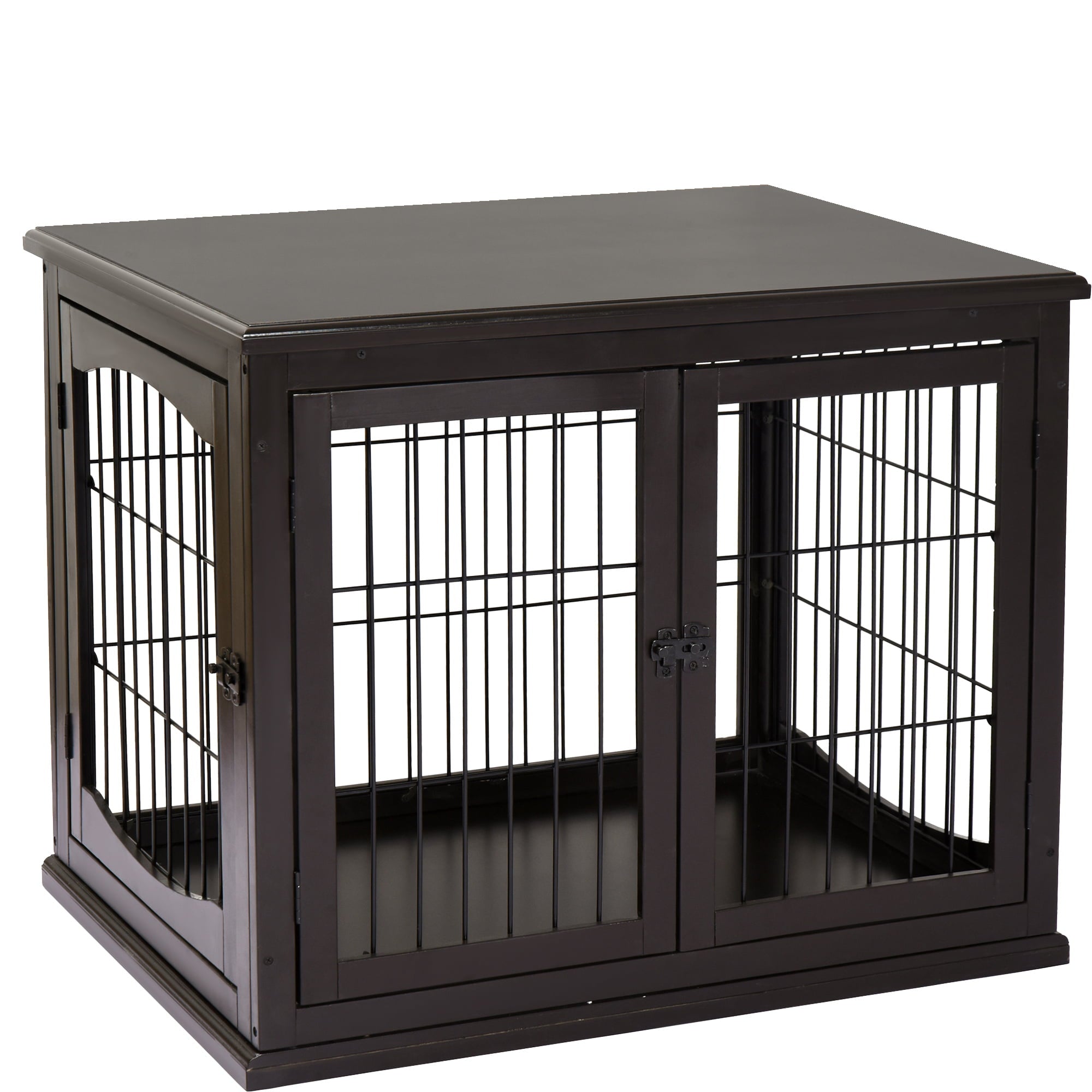 Pawhut Wooden Decorative Dog Cage Pet Crate Kennel with Double Door Entrance， Dark Brown， 26''