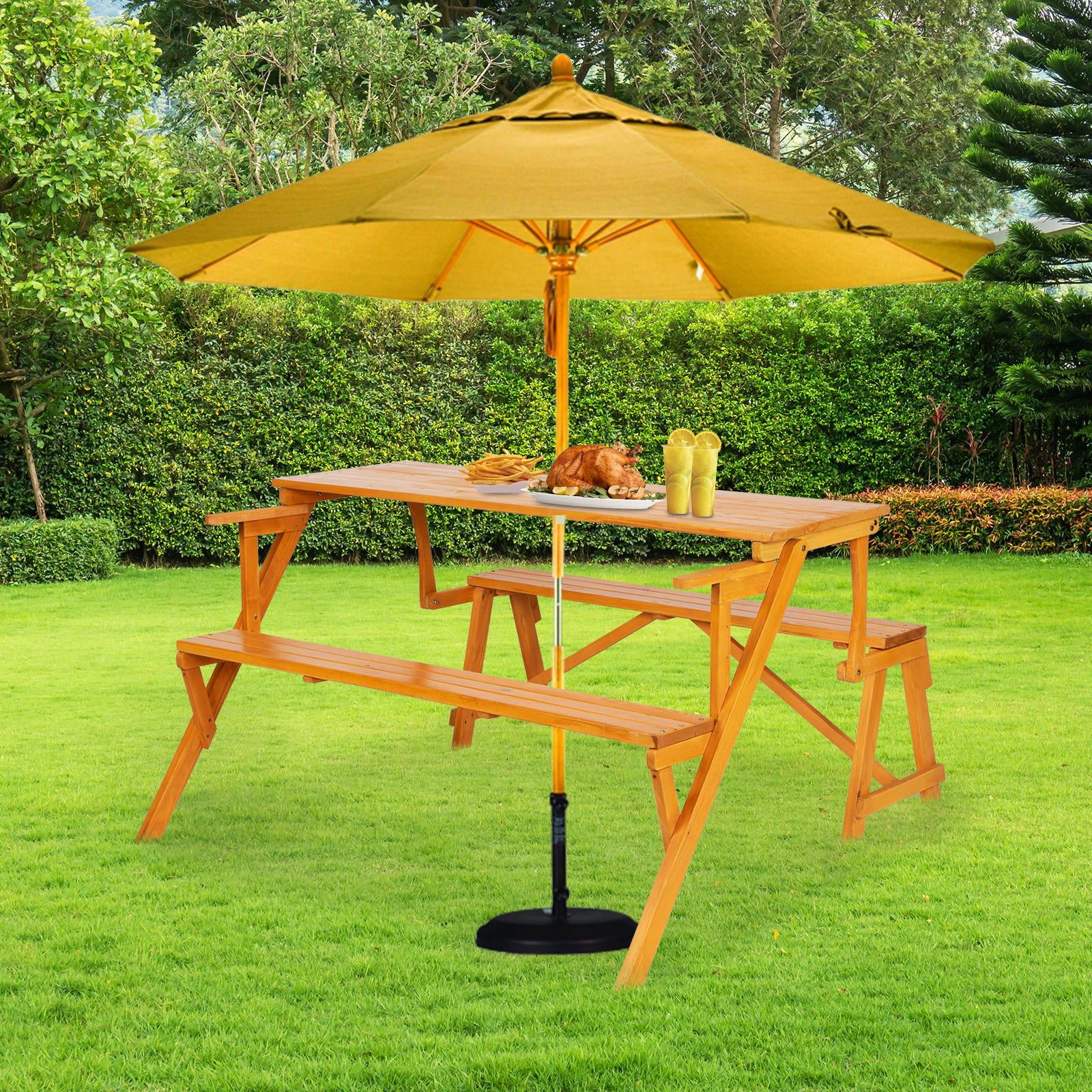 GoDecor Dual Purpose Conjected Wood Table and Chair for Picnic