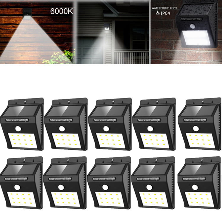 10Pack 20LEDs Wide Angle Solar Powered Motion Sensor LED Light Recharged Wireless SUPER BRIGHT Solar Lights Waterproof Outdoor Wall Light Security Lights for Garden Driveway Patio Yard
