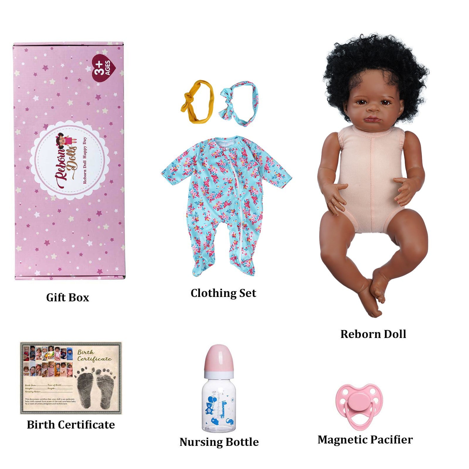 JIZHI Lifelike Reborn Baby Dolls Black 20 inch Realistic Newborn Baby Dolls Real Life Dolls with Clothes for Kids Age 3+