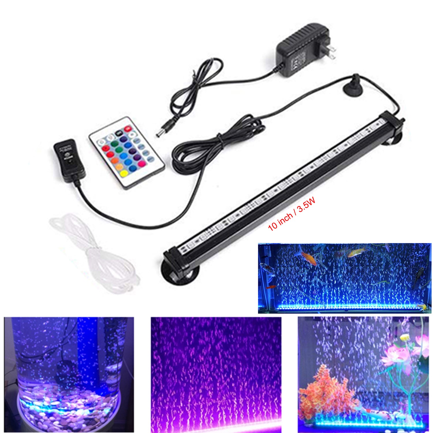 iMeshbean 3.5W Underwater Aquarium Air Bubble LED Light Fish Tank RGB Submersible Lamp + Remote， 10in