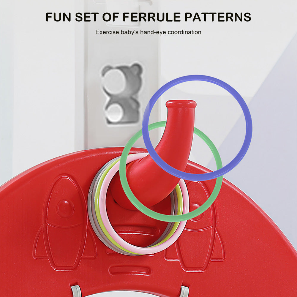 iYofe 3 in 1 Basketball Hoop Set for Kids， Adjustable Height Basketball Stand with Basketball/Ring Toss/Soccer， Toddler Sport Toy for Outdoor Indoor， Basketball System for Girls Birthday Gift， Red