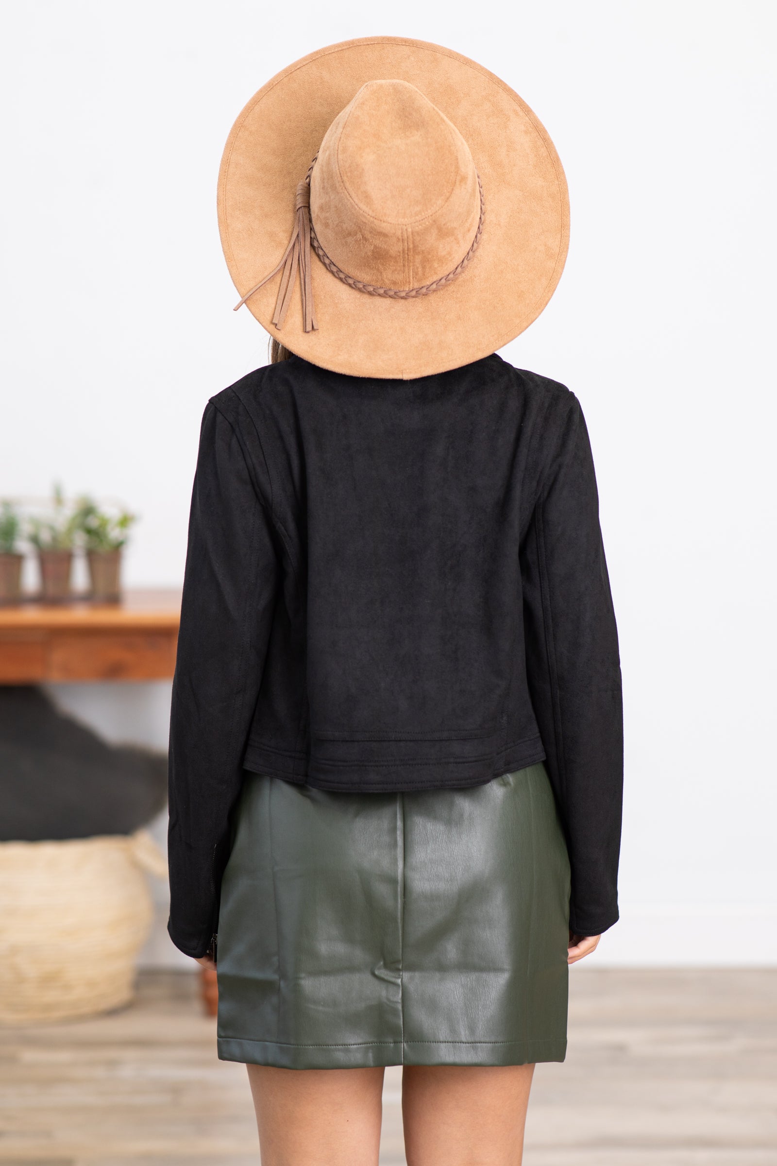 Black Faux Suede Moto Jacket