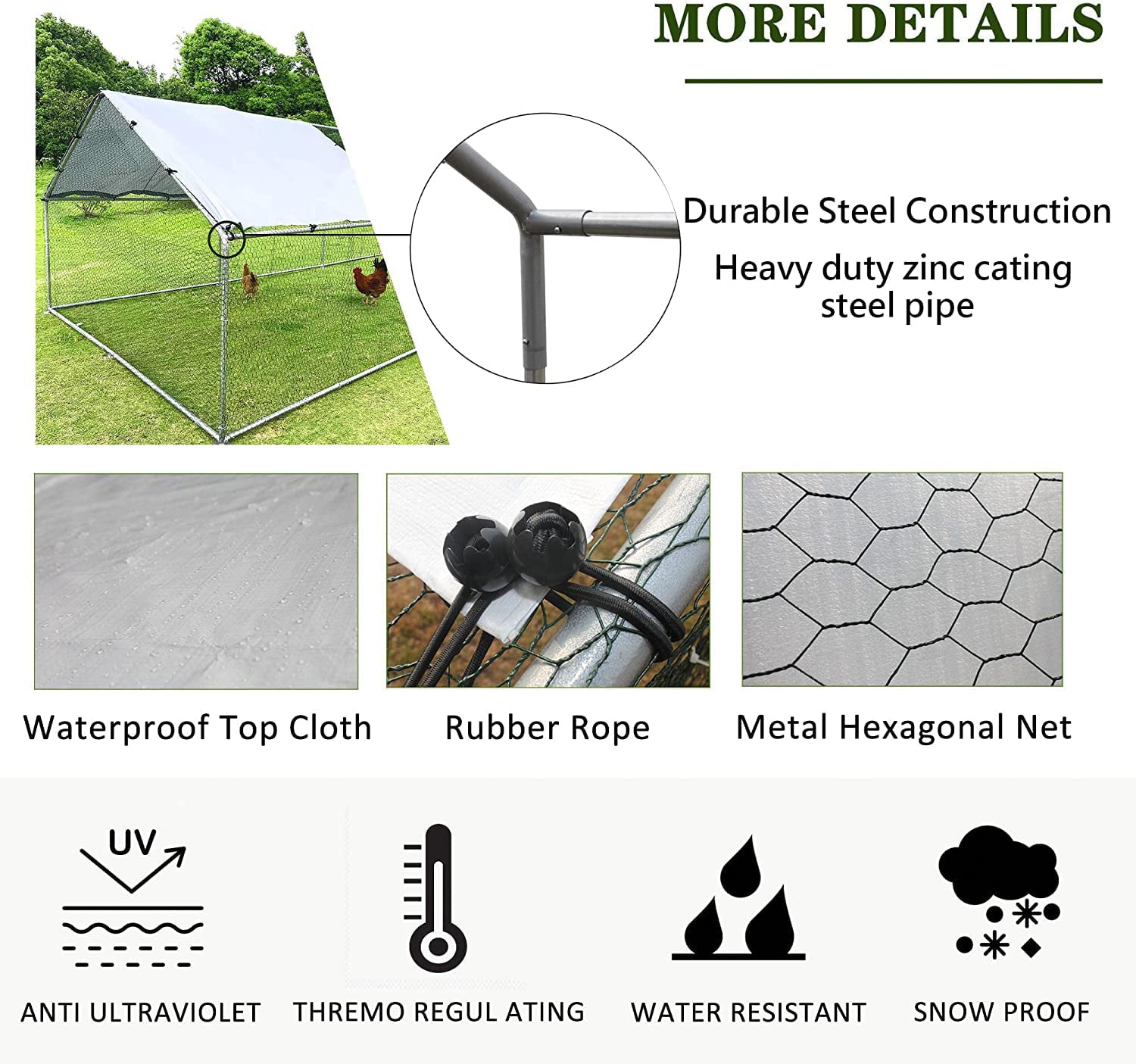 Large Chicken Coop Metal Chicken Runs for Yard， 10' Walk in Chicken Coop Cage Chicken Pen Poultry Cage with Waterproof and Anti-UV Cover Heavy Duty Rabbit Hutch Duck Cage for Outdoor， Backyard and Farm