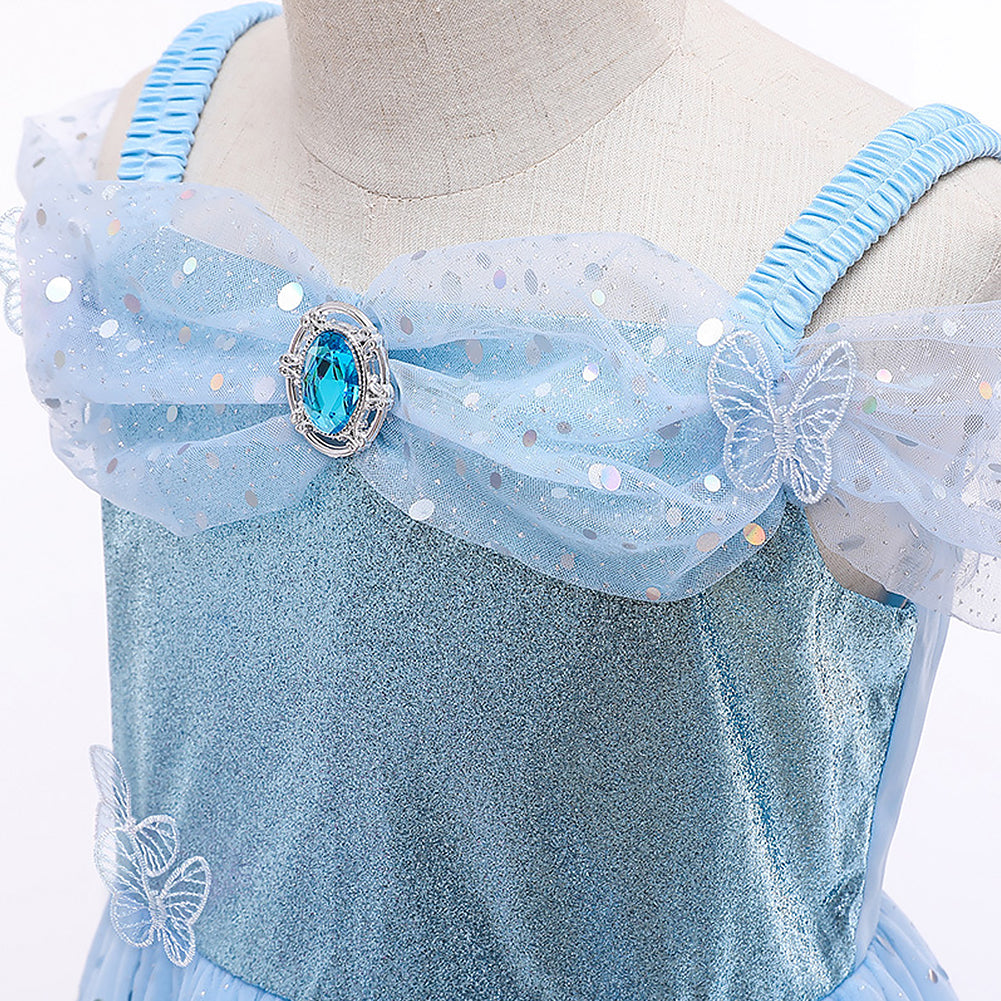 IMEKIS Cinderella Costume for Toddler Girls Princess Costumes Cinderella Dress Up Jewelry Set Crown Fairy Wand Baby Kids Halloween Cosplay Role Play Birthday Outfit 4-5 Years Blue Sequin