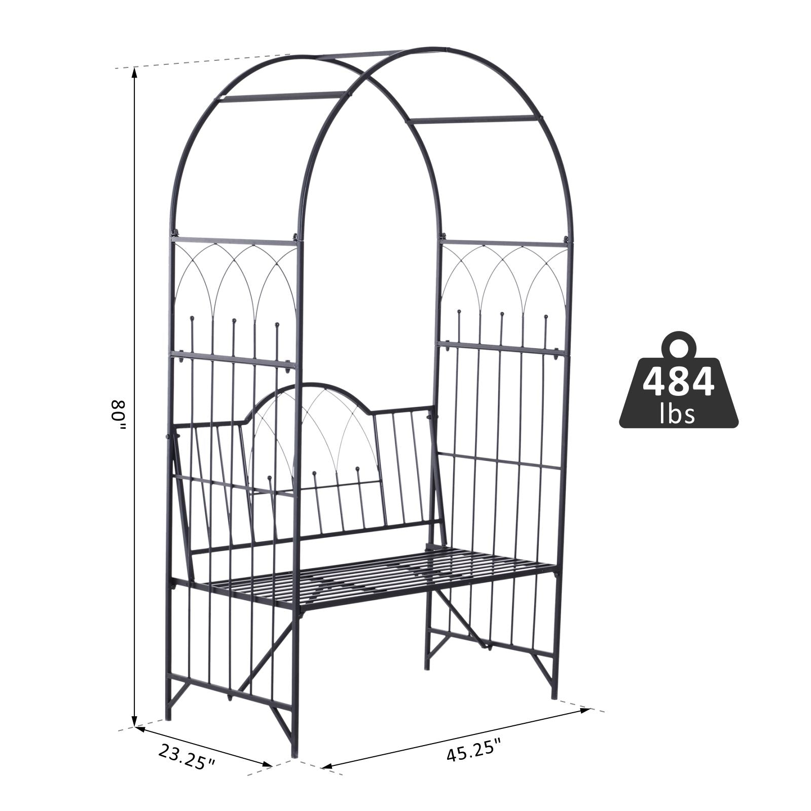 43” Steel Metal Outdoor Garden Arbor Arch with Bench Seat - Black