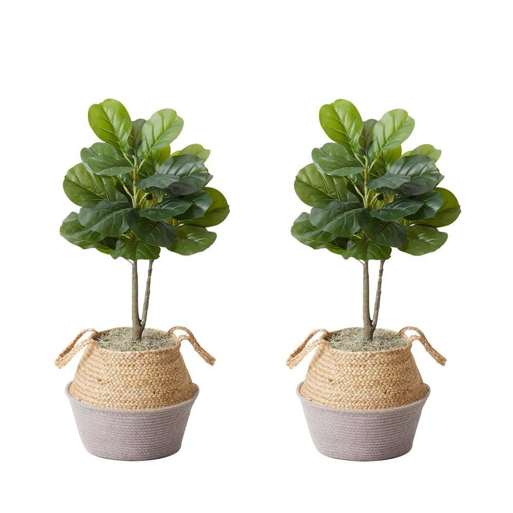 Nearly Natural 3 ft. Artificial Fiddle Leaf Fig Tree with Handmade Cotton and Jute Woven Planter DIY Kit (Set of 2) P1908-S2-GA