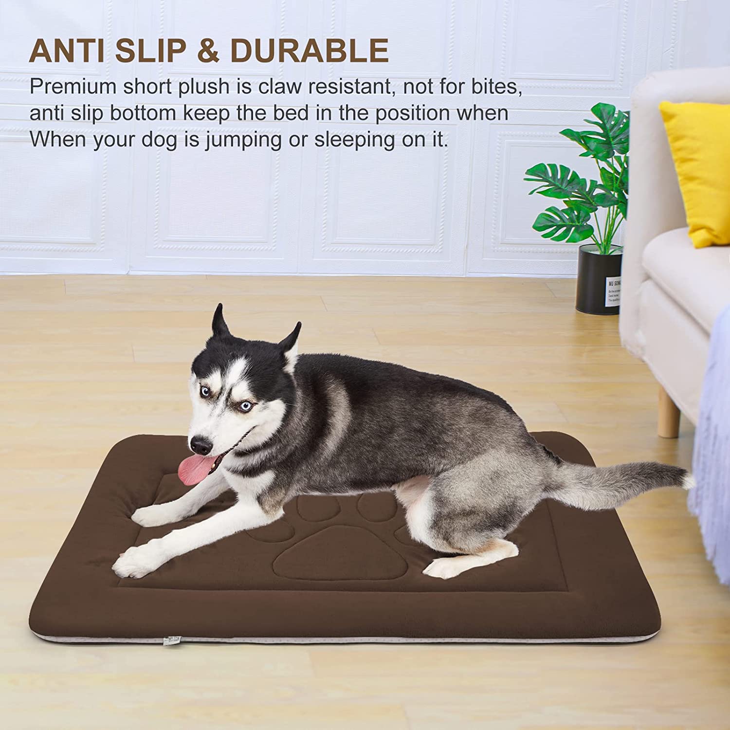 PROCIPE Dog Bed Crate Pad Mat Cute Paw Pet Beds Washable Mattress 42inch Brown