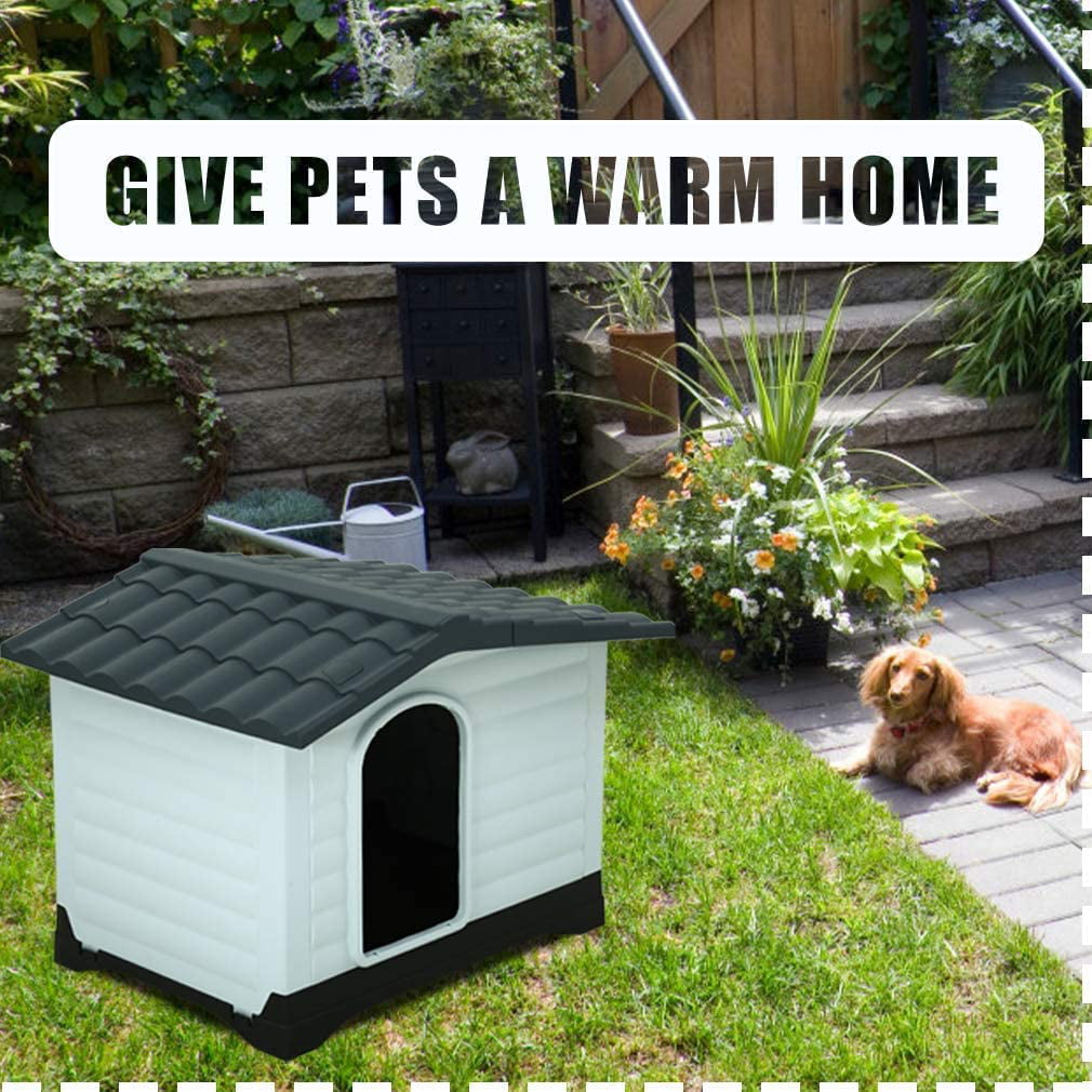 Outdoor Indoor Dog House， Plastic Dog Houses Big Dog House With Base Support For Small Medium Large Dogs 26 Inch High Pet Kennel Shelter with Air Vents Elevated Floor Water Resistant